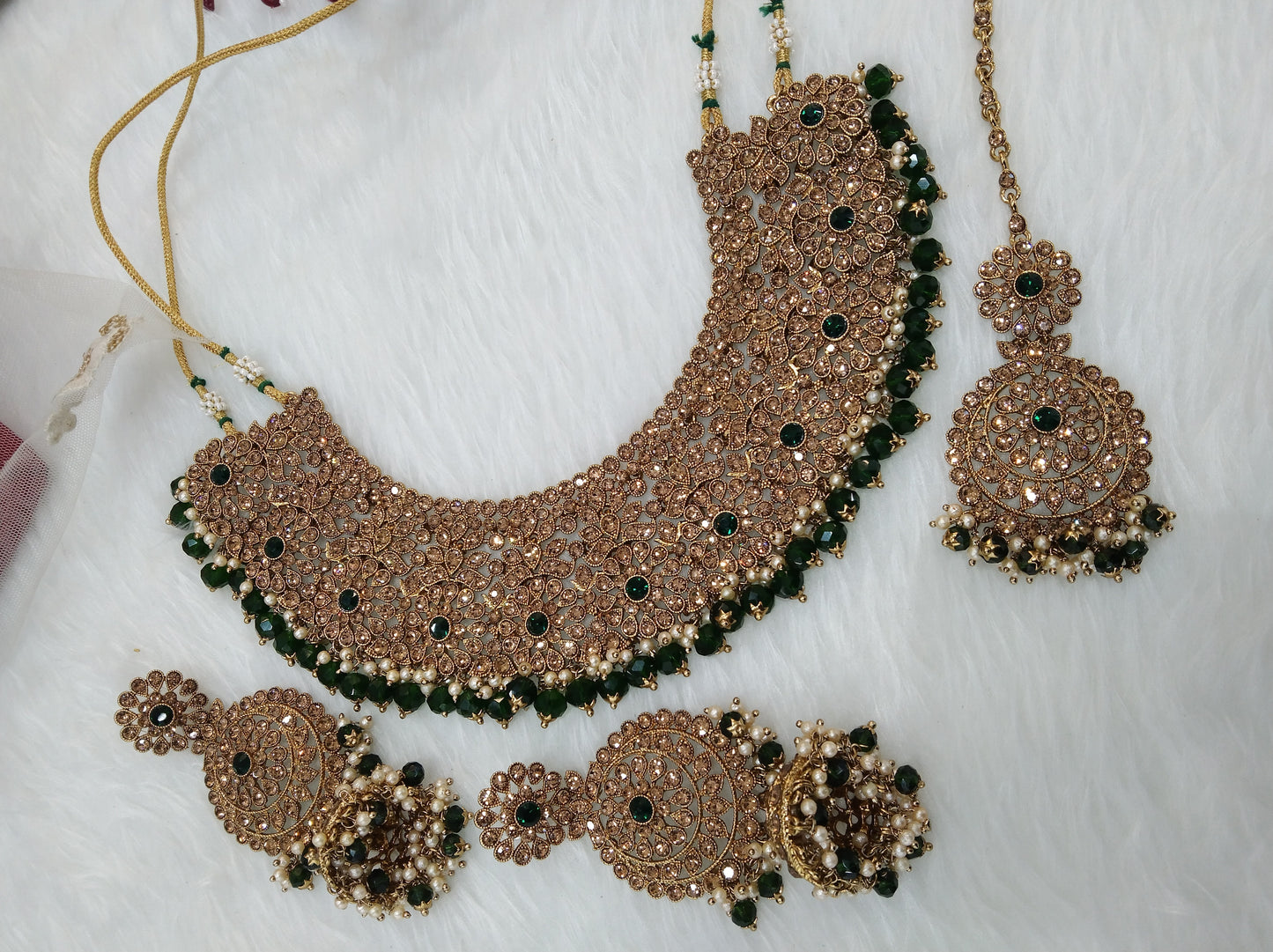 Indian Jewellery/ Semi bridal dark green bride jewellery necklace Set/necklace darwin ventura Set