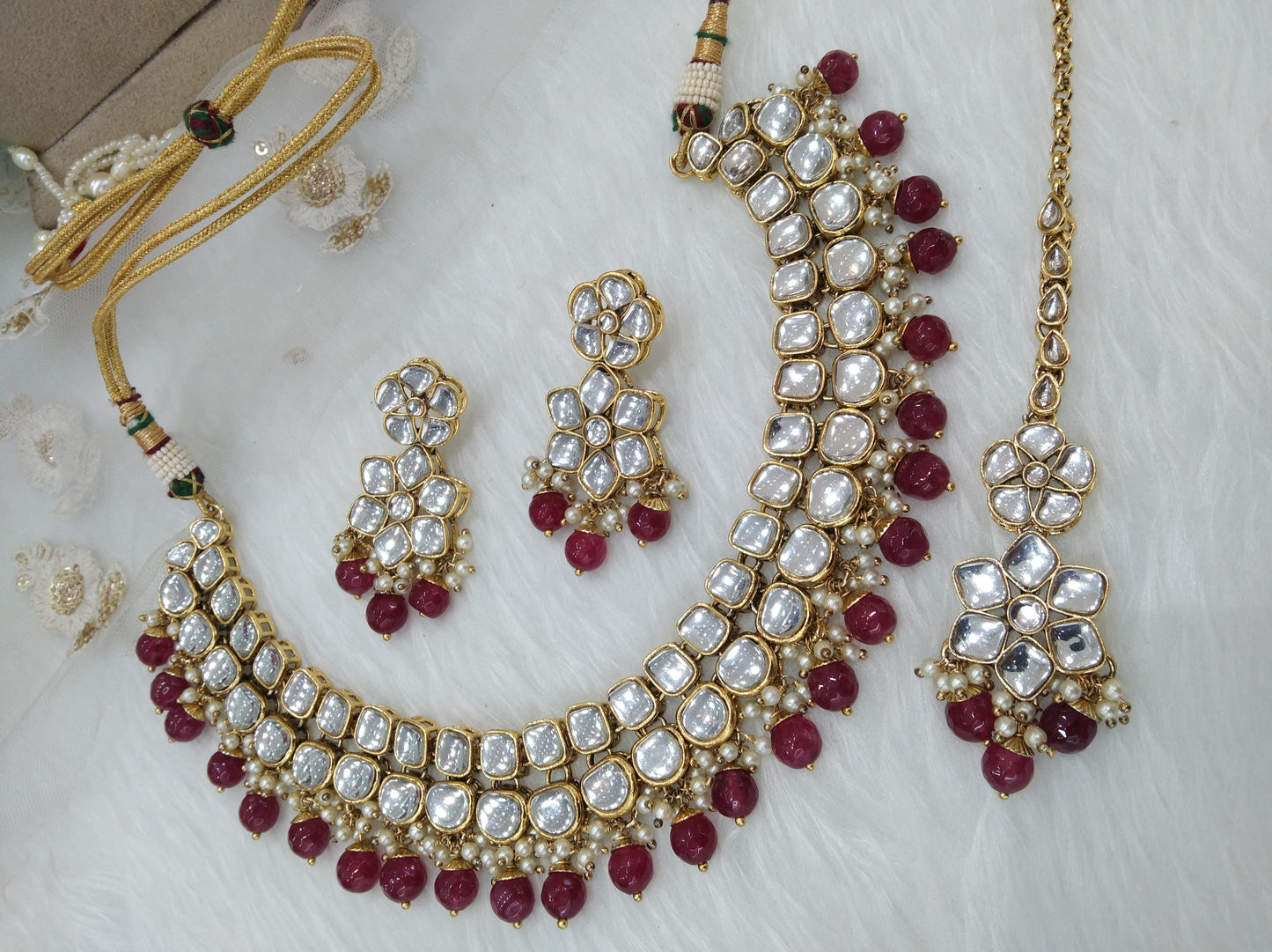 Kundan maroon Necklace Jewellery Set/ Gold kundan Indian jewellery kundan shinu sets