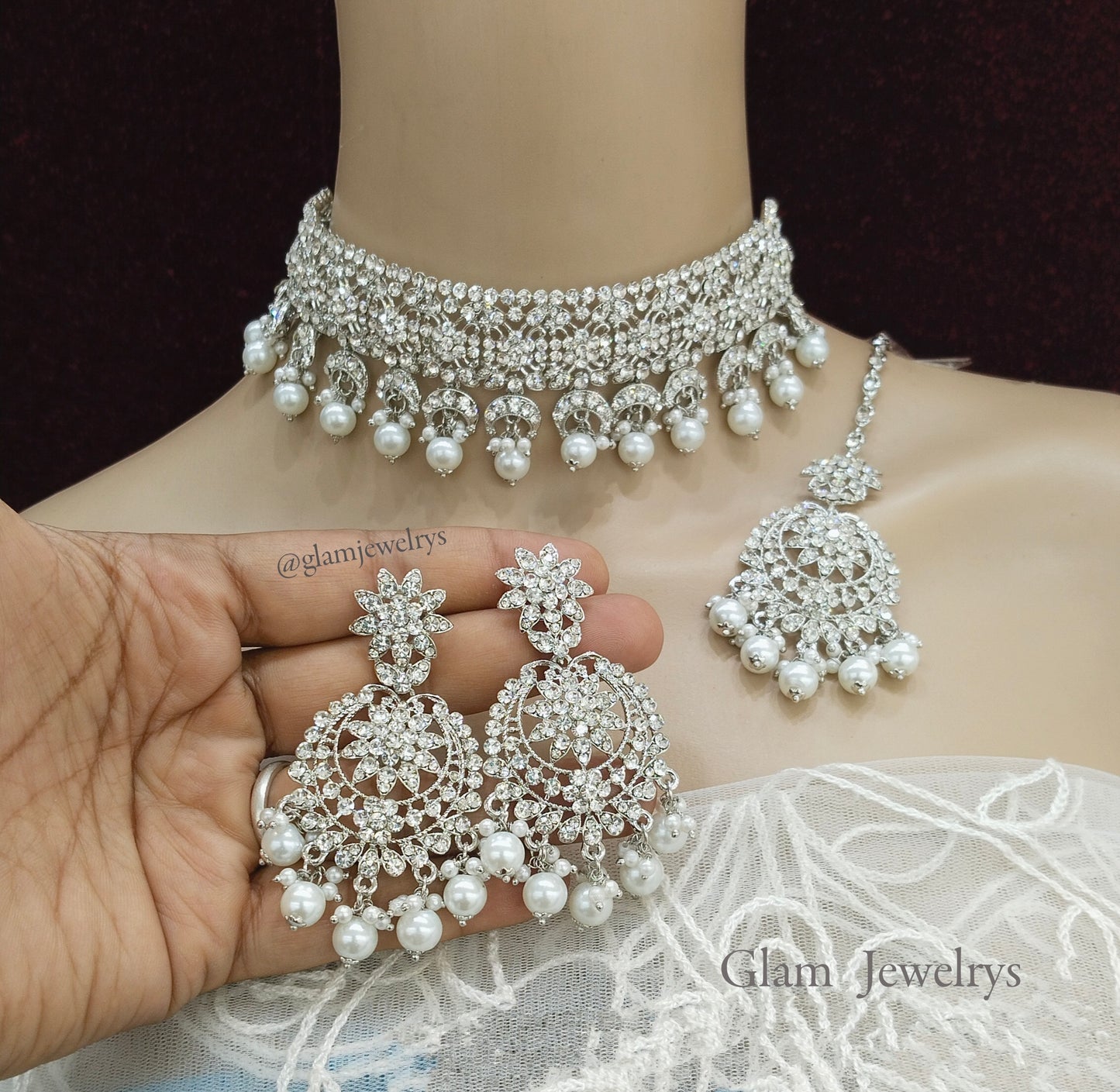 Choker Set Silver Set/Indian silver choker princeton Indian jewellery set