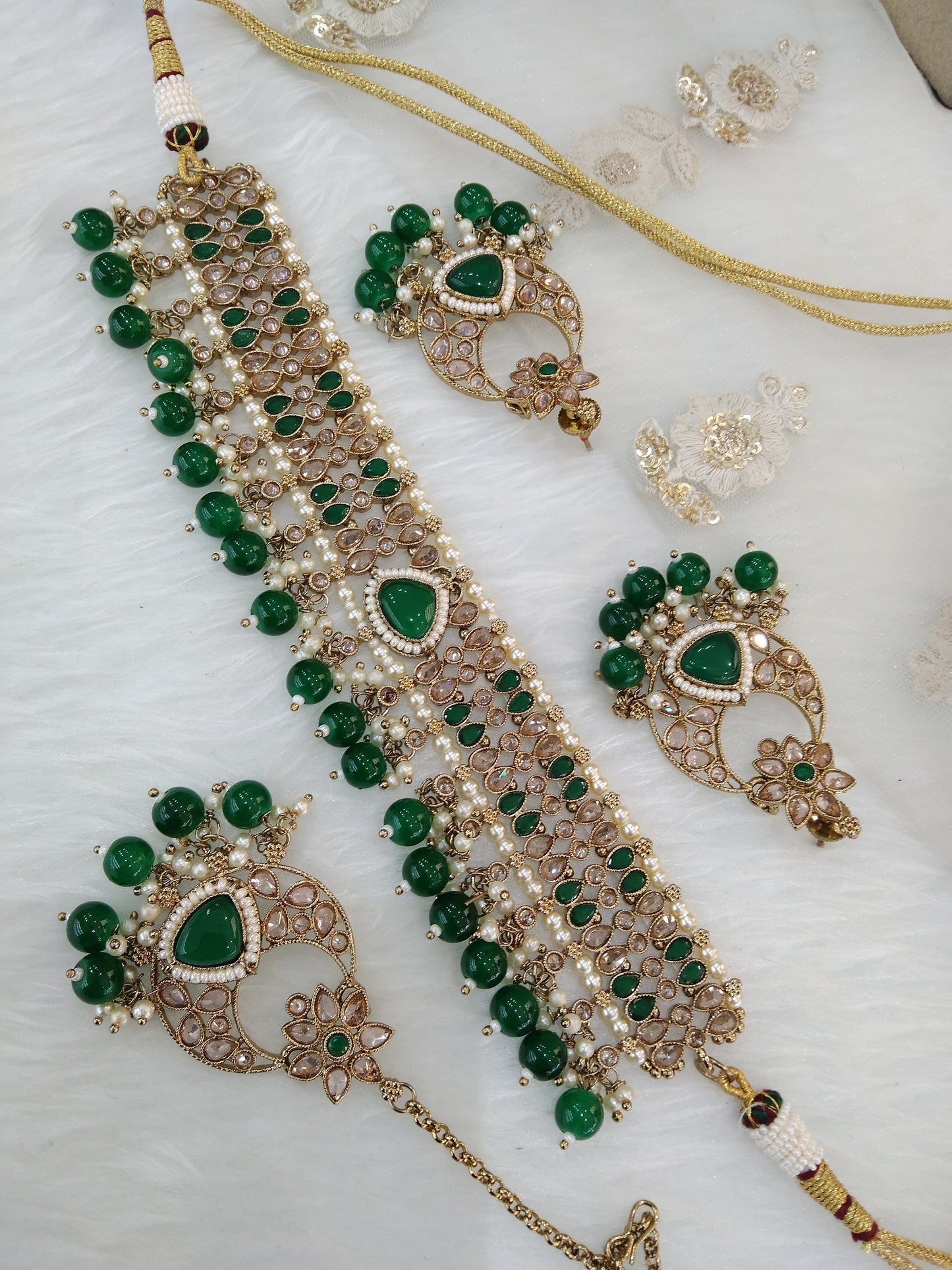 Antique Gold Green choker Set/ dark gold choker Indian trenton Jewellery