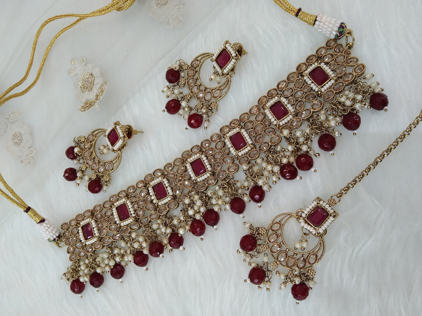 Choker Set / maroon choker Jewellery set/Indian city choker set