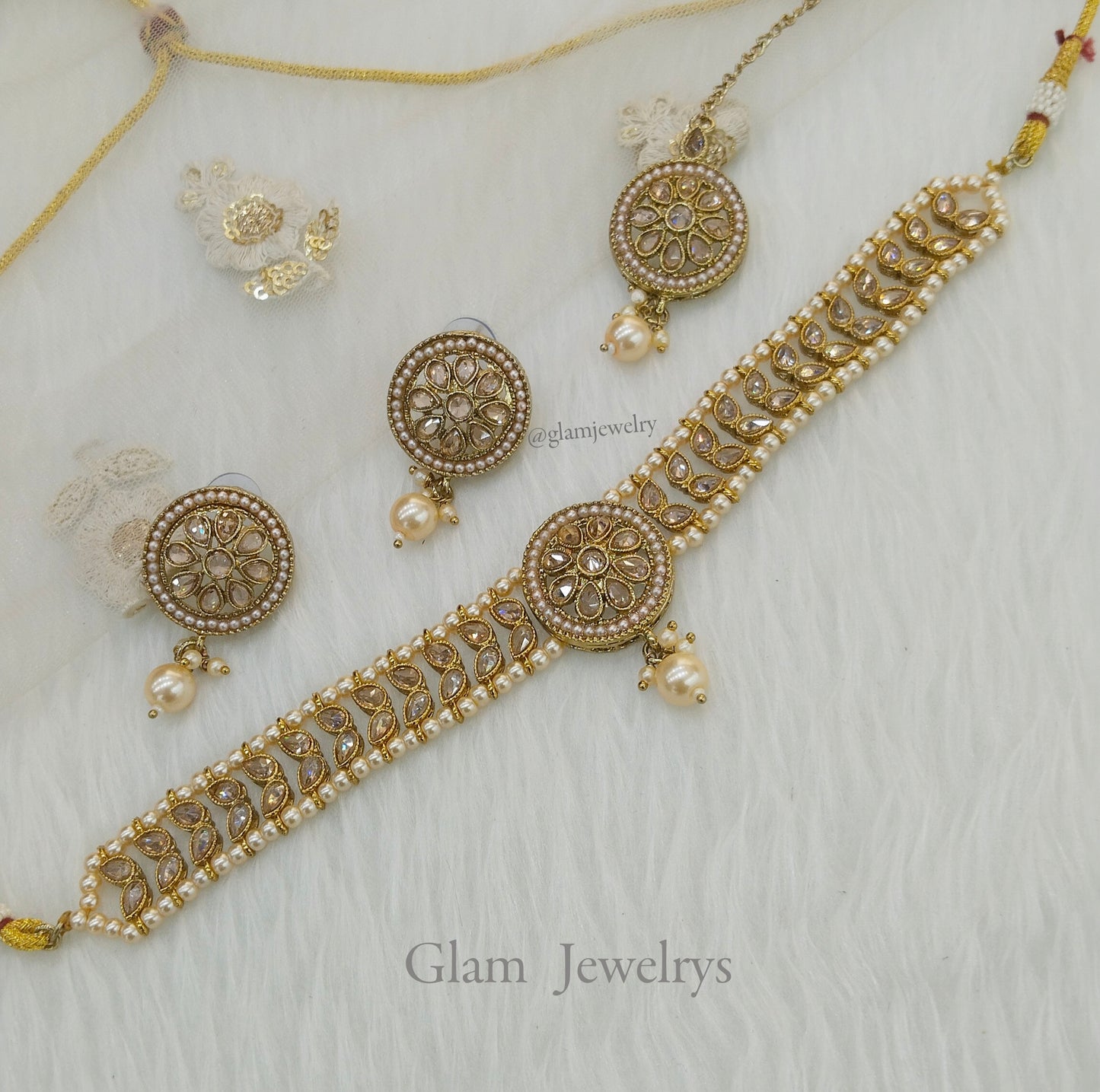 Indian jewellery choker Set/Antique gold choker studs earrings set/Gold indian rita choker set