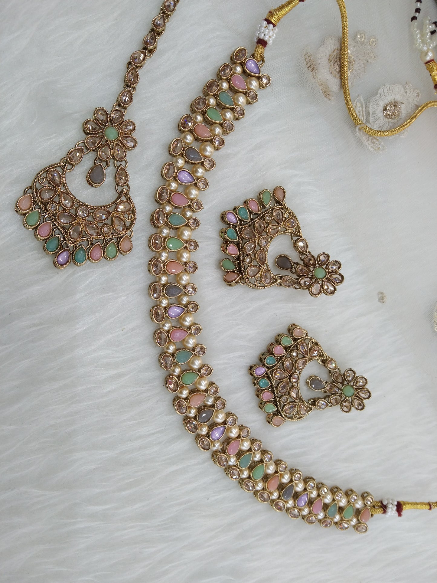 Kundan Necklace Jewellery Set/ Gold multicolor kundan Indian jewellery kundan rina sets