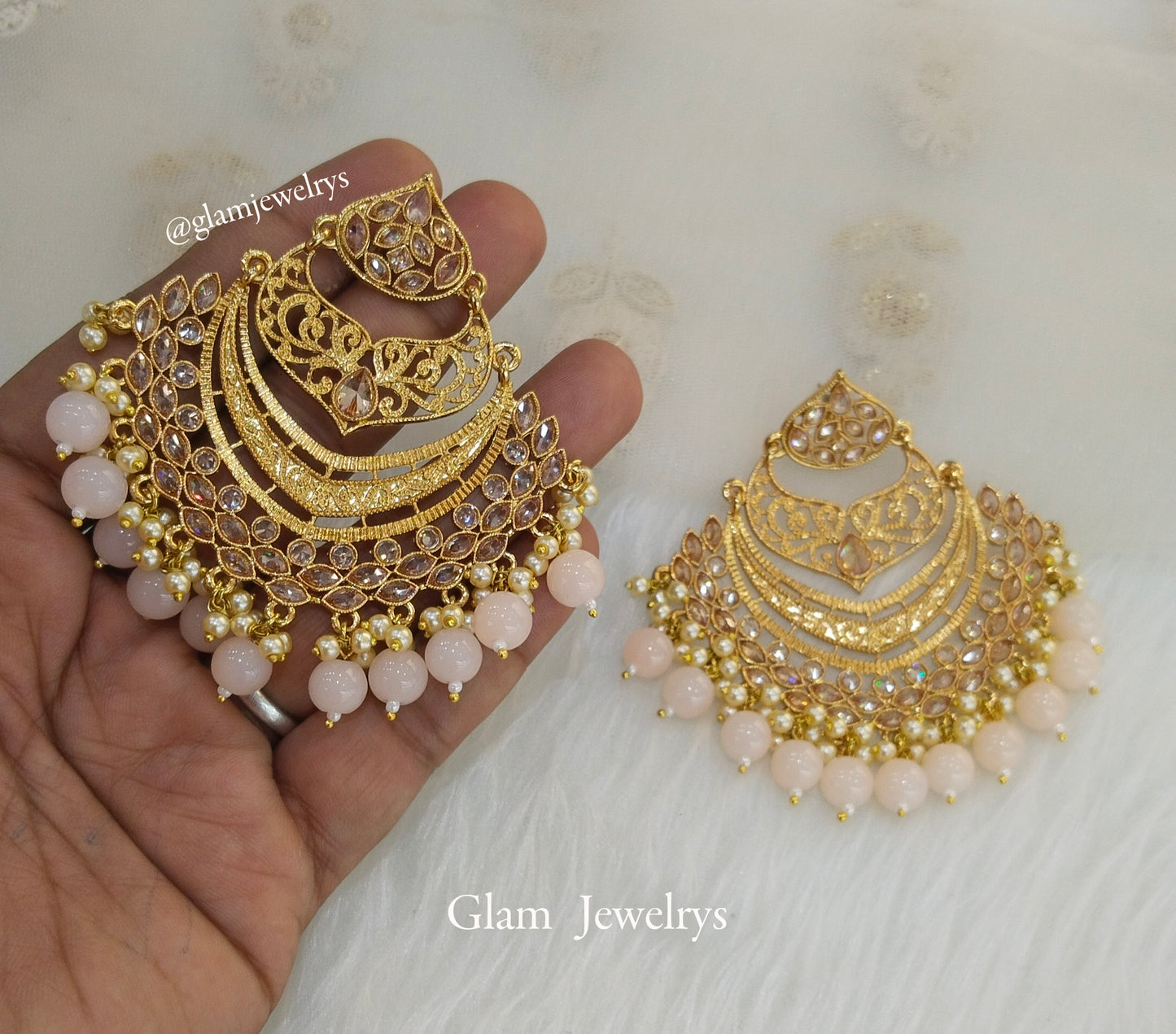 Indian kundan earrings jewellery/peach big chandbali earrings/polki indian earrings situ
