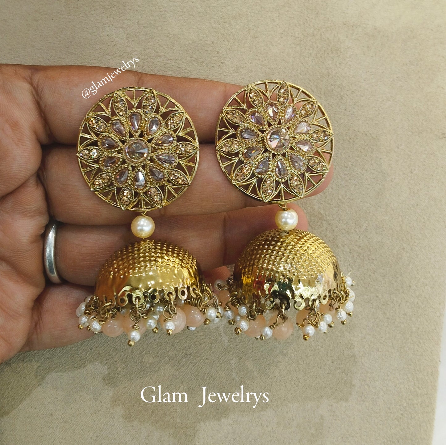 Indian Jhumka Earrings Jewellery/Gold peach Indian Jewellery Jhumka sam Earrings