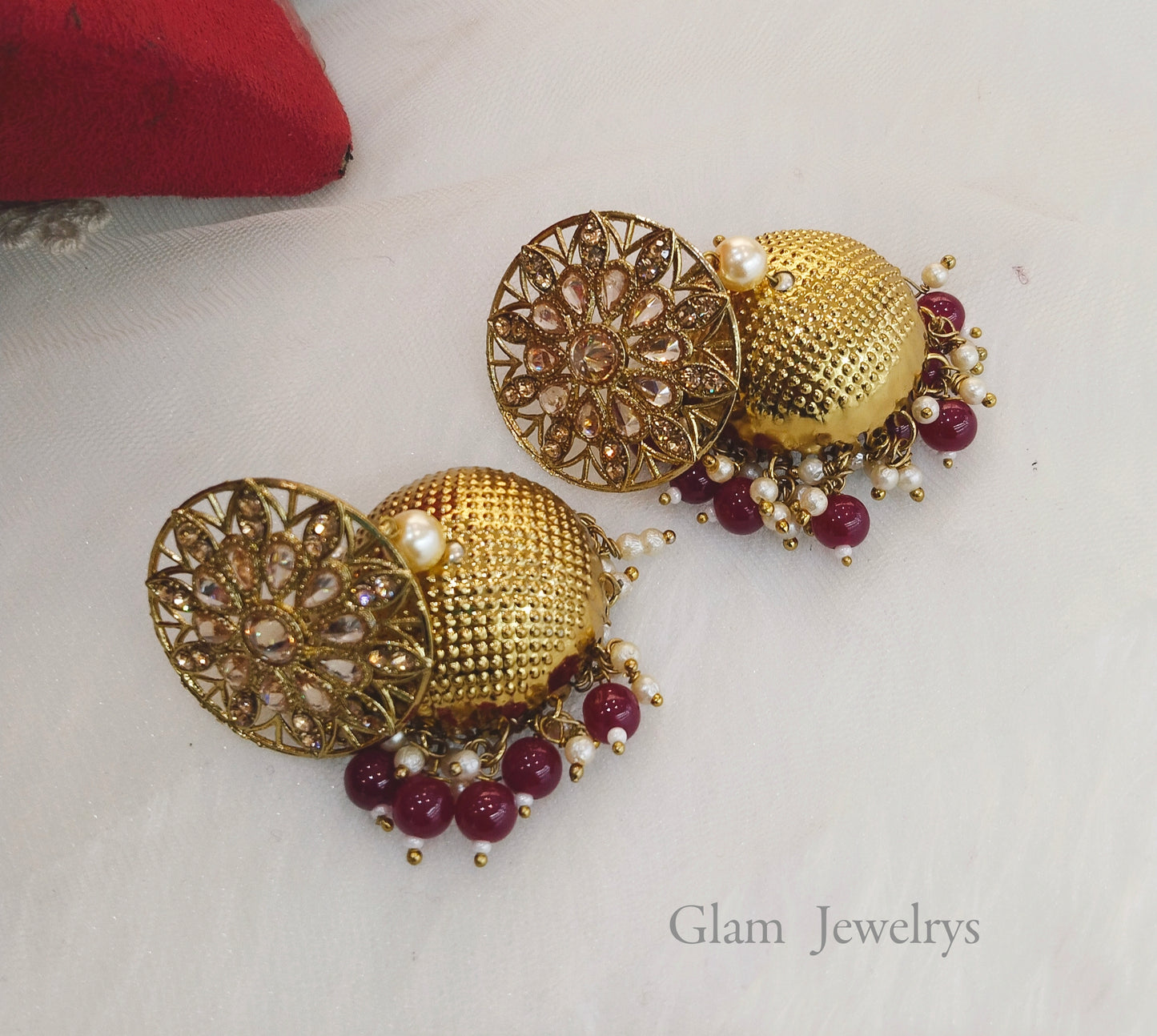 Indian Jhumka Earrings Jewellery/Gold maroon Indian Jewellery Jhumka sam Earrings
