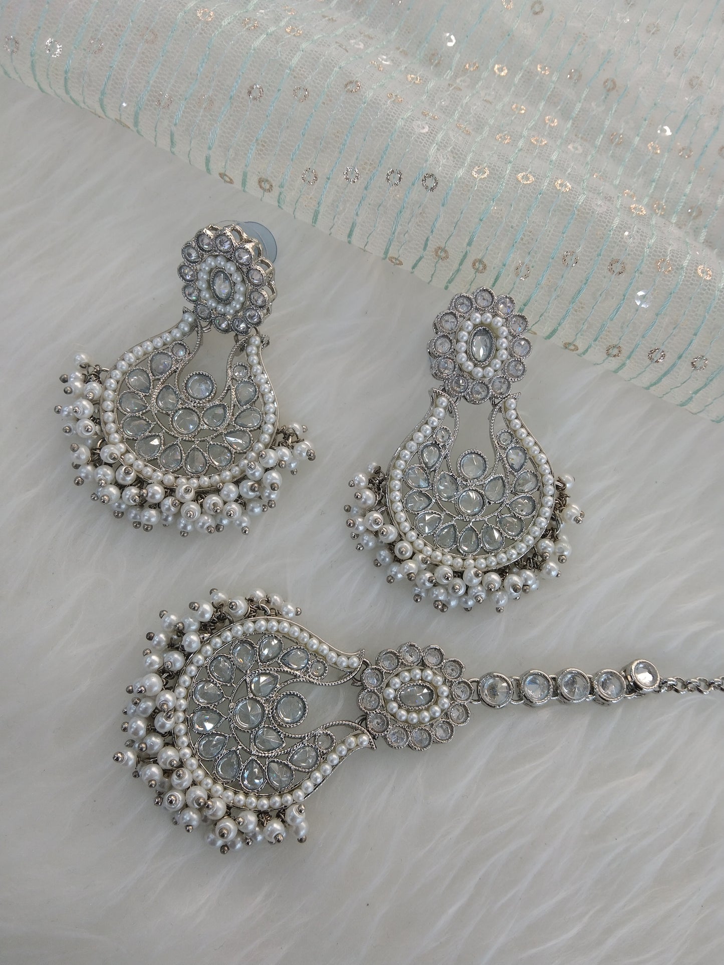 Indian Earrings tikka Jewellery/silver Earrings tikka set/ bollywood Earrings improve Set