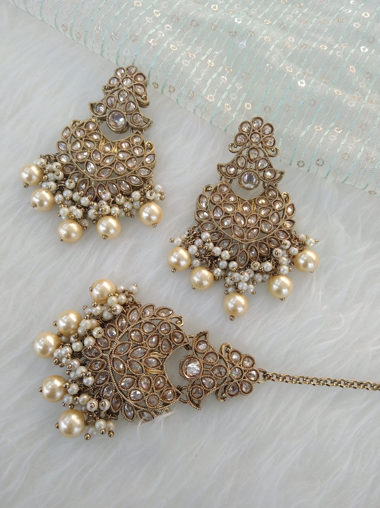 Indian Earrings tikka Jewellery/Antique gold Earrings tikka set/ bollywood Earrings meena Set