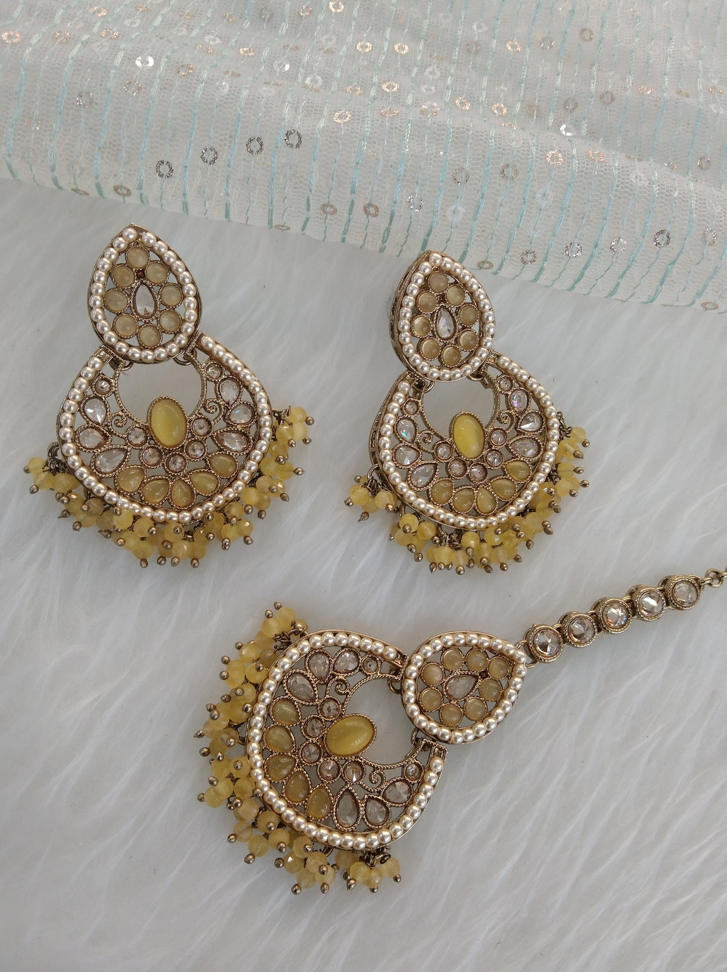 Indian Earrings tikka Jewellery/Antique gold yellow Earrings tikka set/ bollywood Earrings improve Set