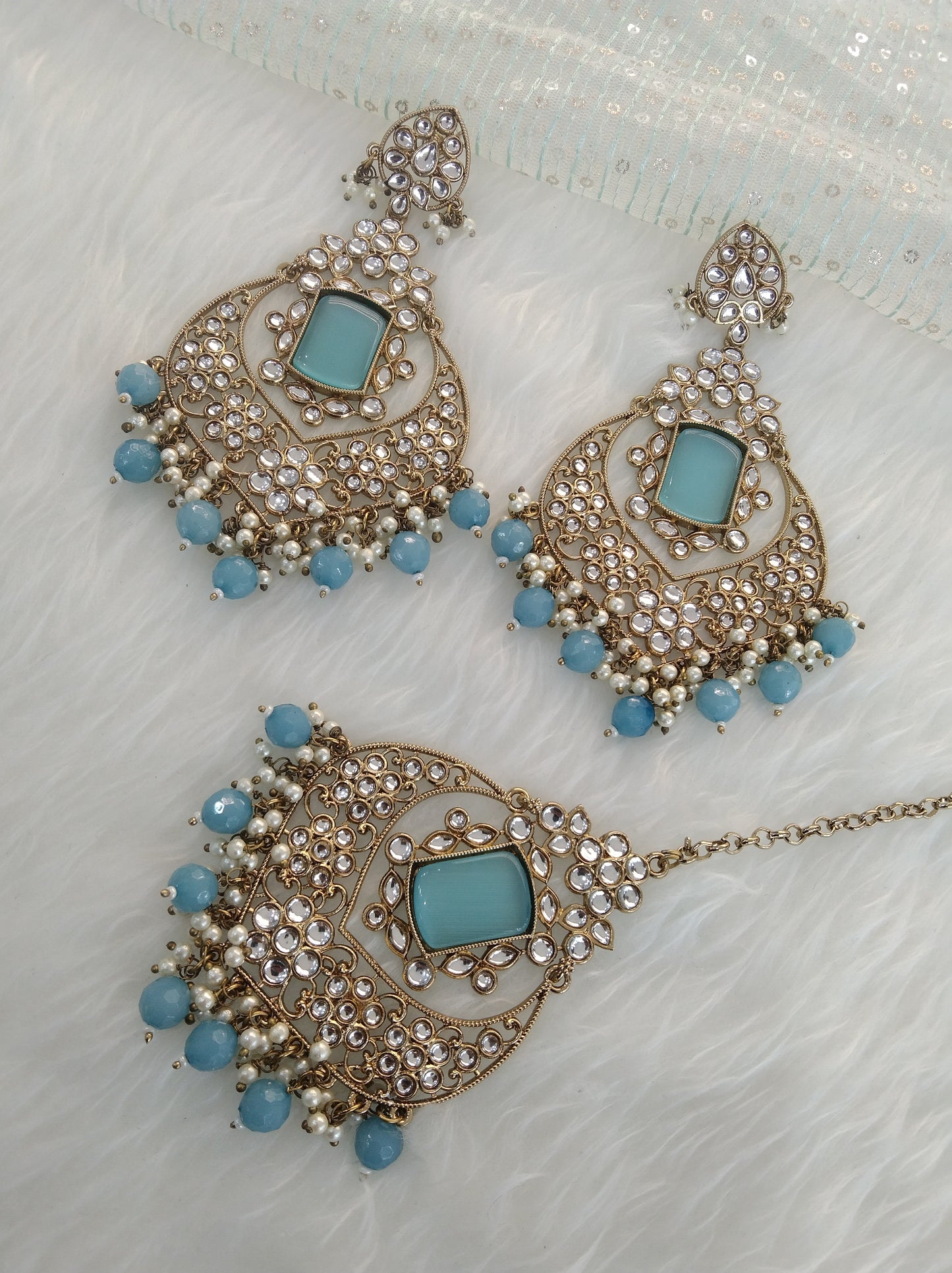 Indian Kundan Earrings Jewellery/Firoji Kundan Earrings tikka set/ bollywood Earrings say Set