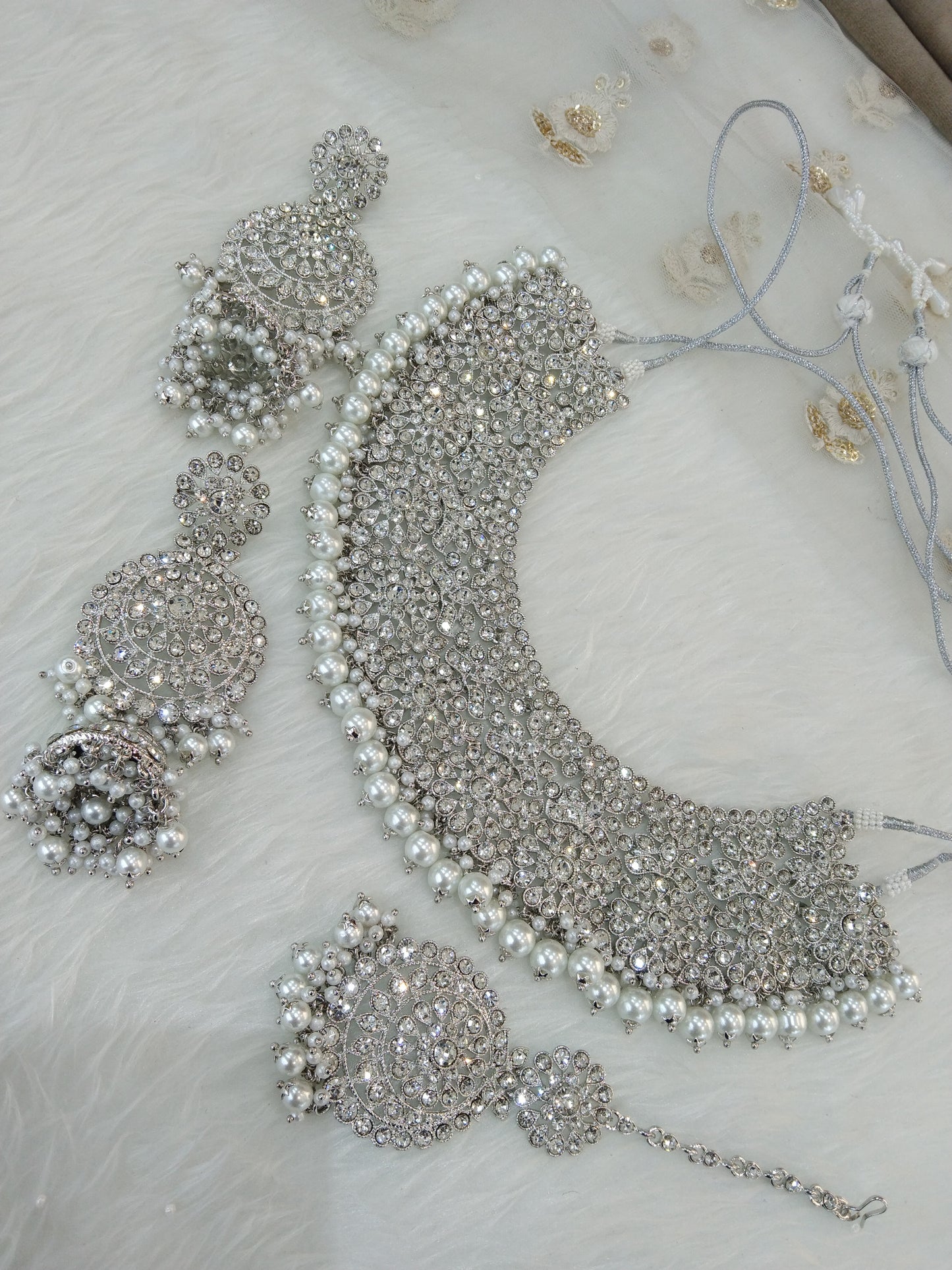 Indian  Jewellery/Semi bridal silver jewellery necklace set/ necklace darwin Set