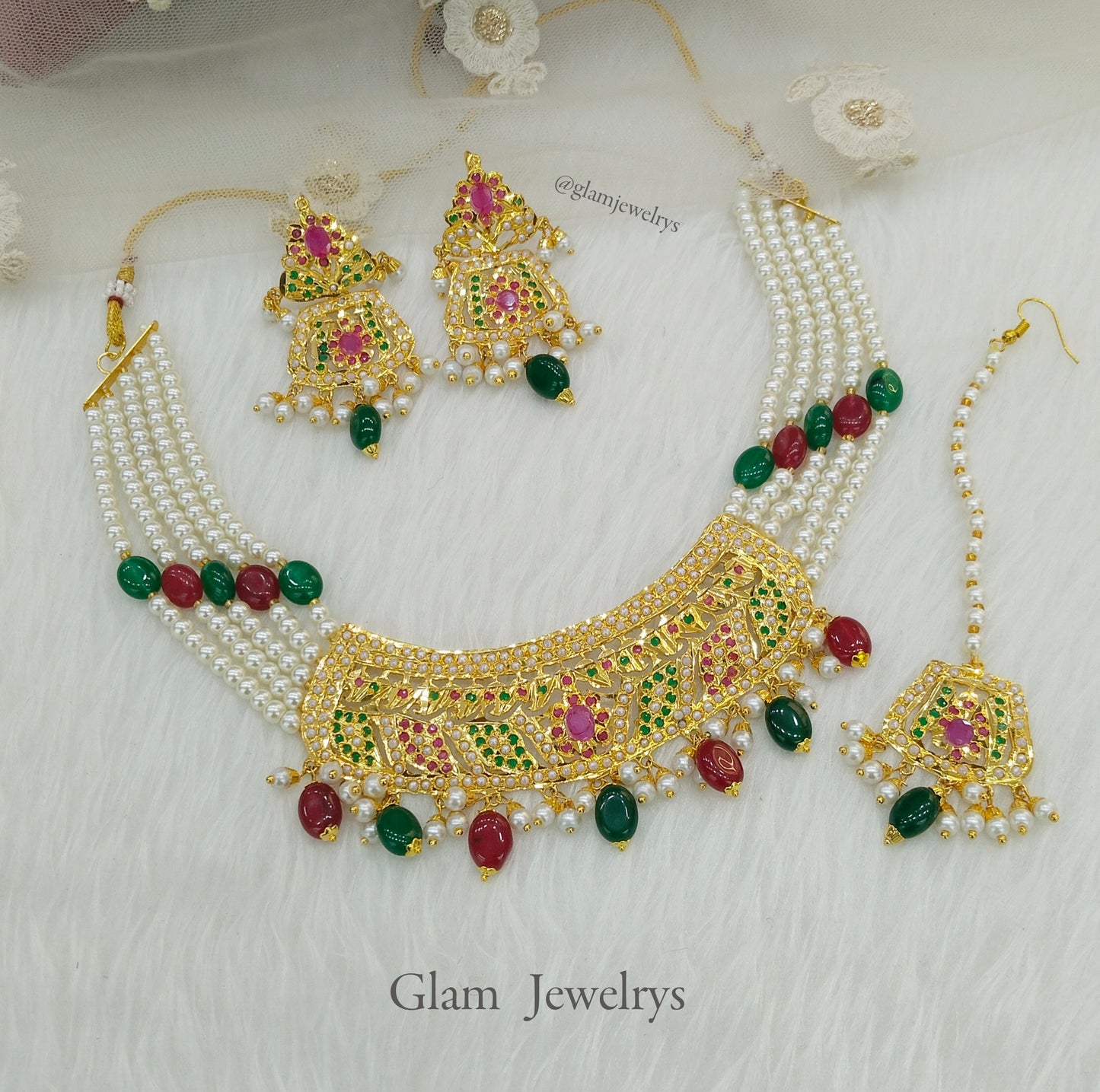 Choker Necklace Set/Jadau Gold ruby green Indian Choker Set/ Punjabi Indian supriya Jewellery