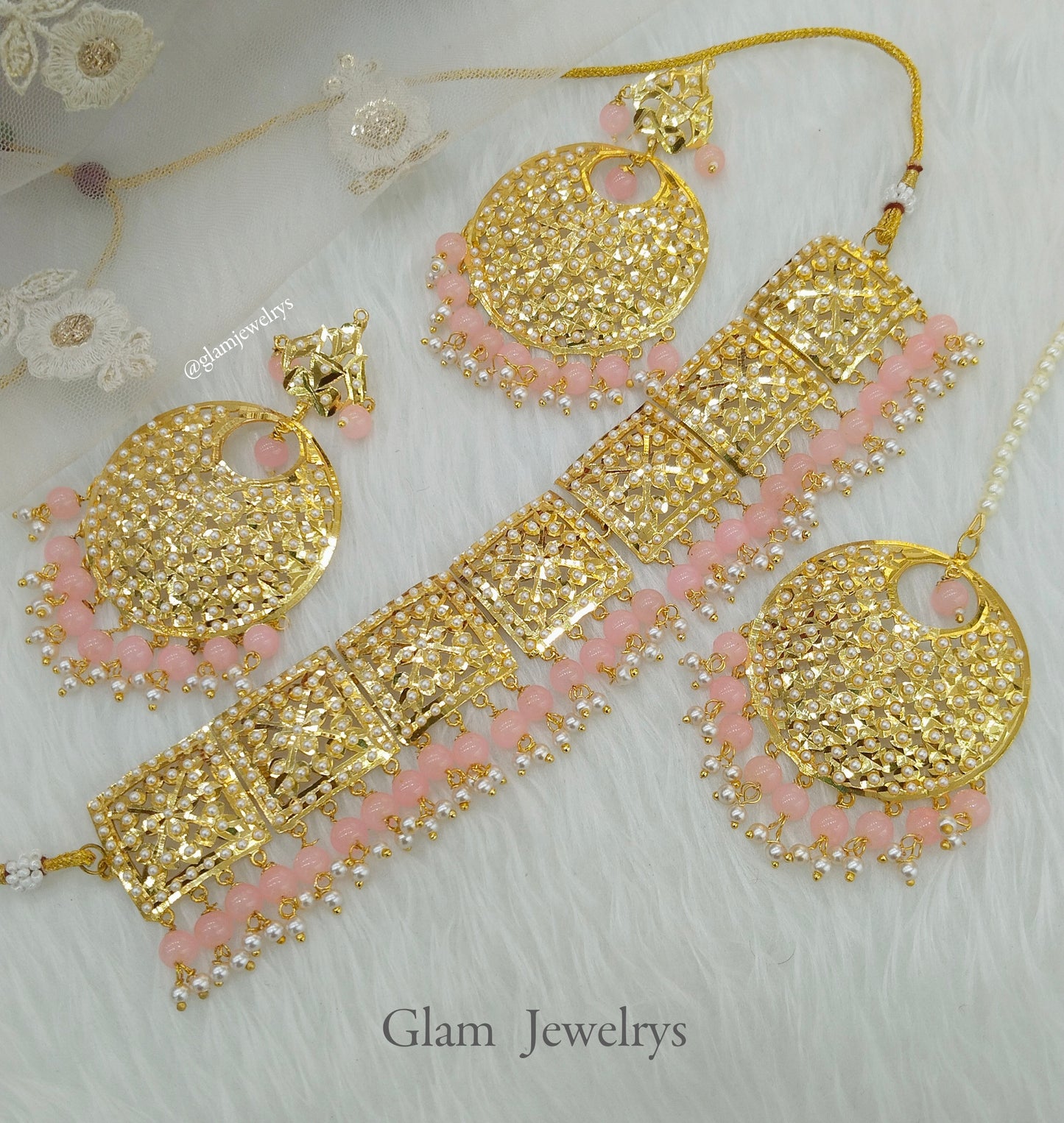 Choker Set/Jadau Gold Indian pink Choker Set/ Punjabi Indian sapna Jewellery