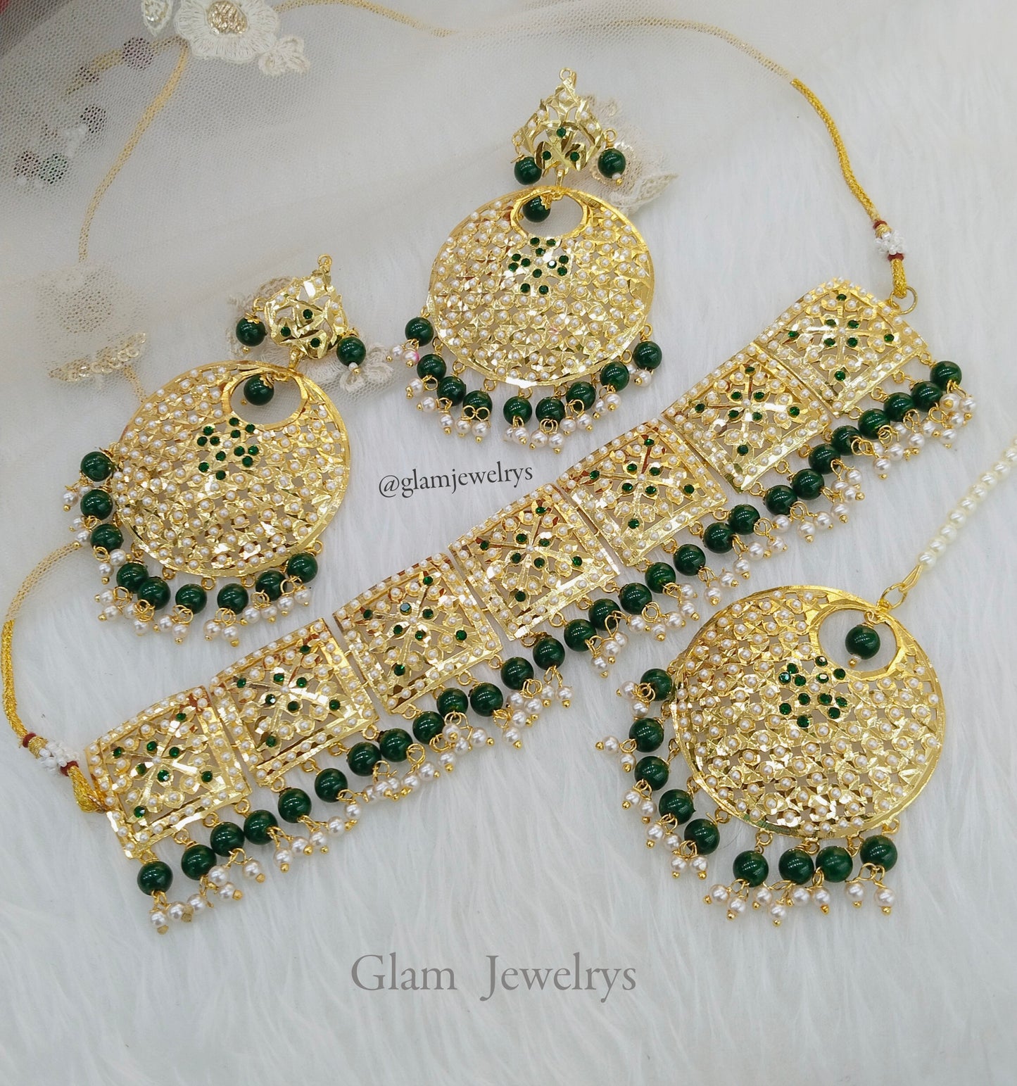 Choker Set/Jadau Gold Indian green Choker Set/ Punjabi Indian sapna Jewellery