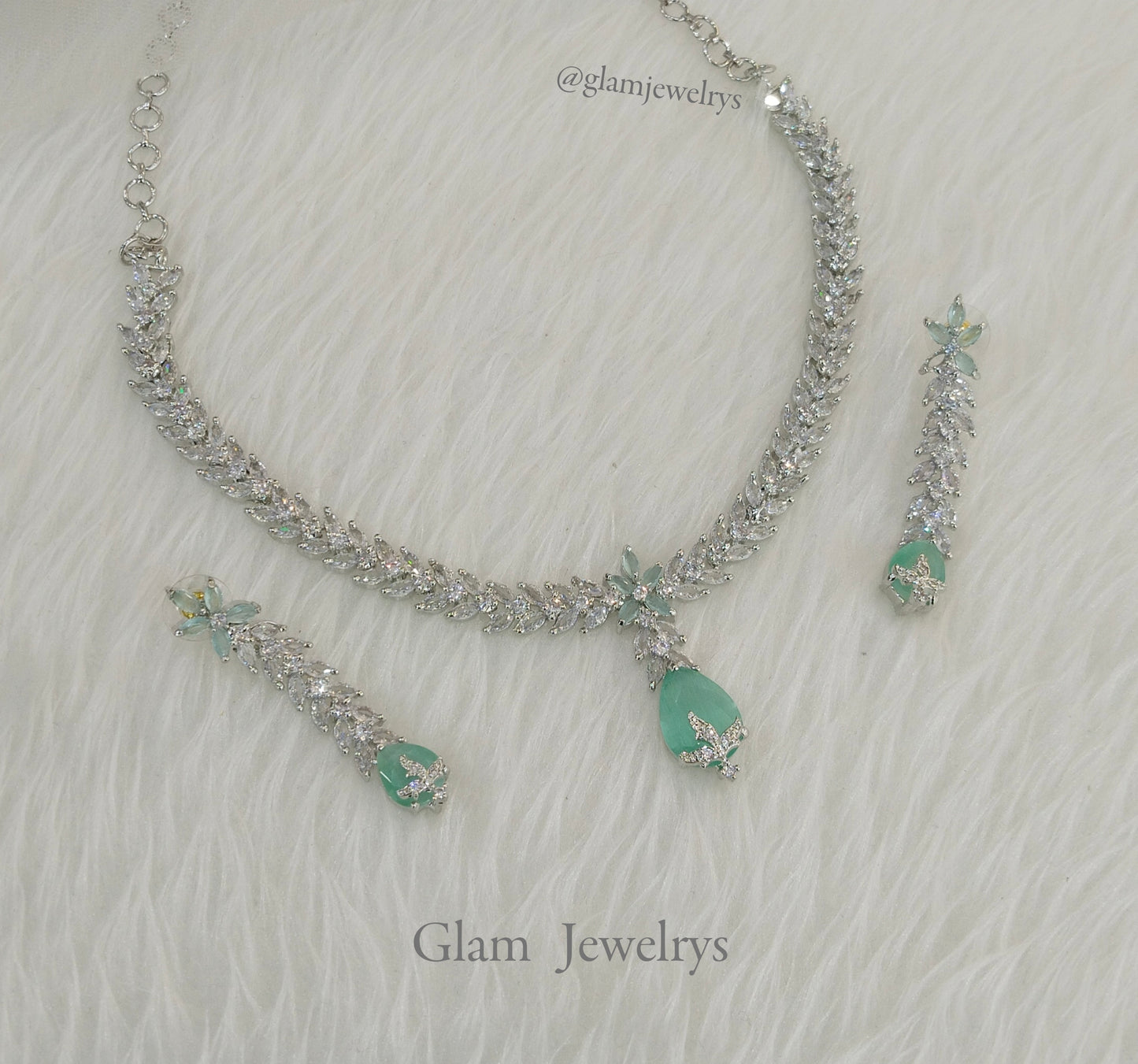 Cubic Zirconia Diamond necklace Earrings set,silver seagreen Bridal necklace earrings jewellery david necklace set