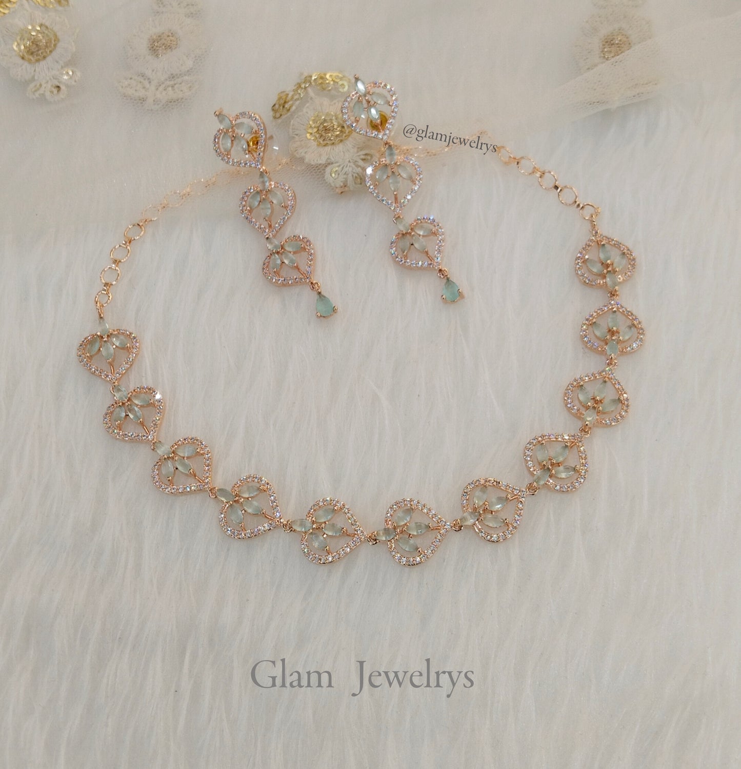 Cubic zirconia diamond Necklace Jewellery set, rose sea green necklace set CZ namo necklace set
