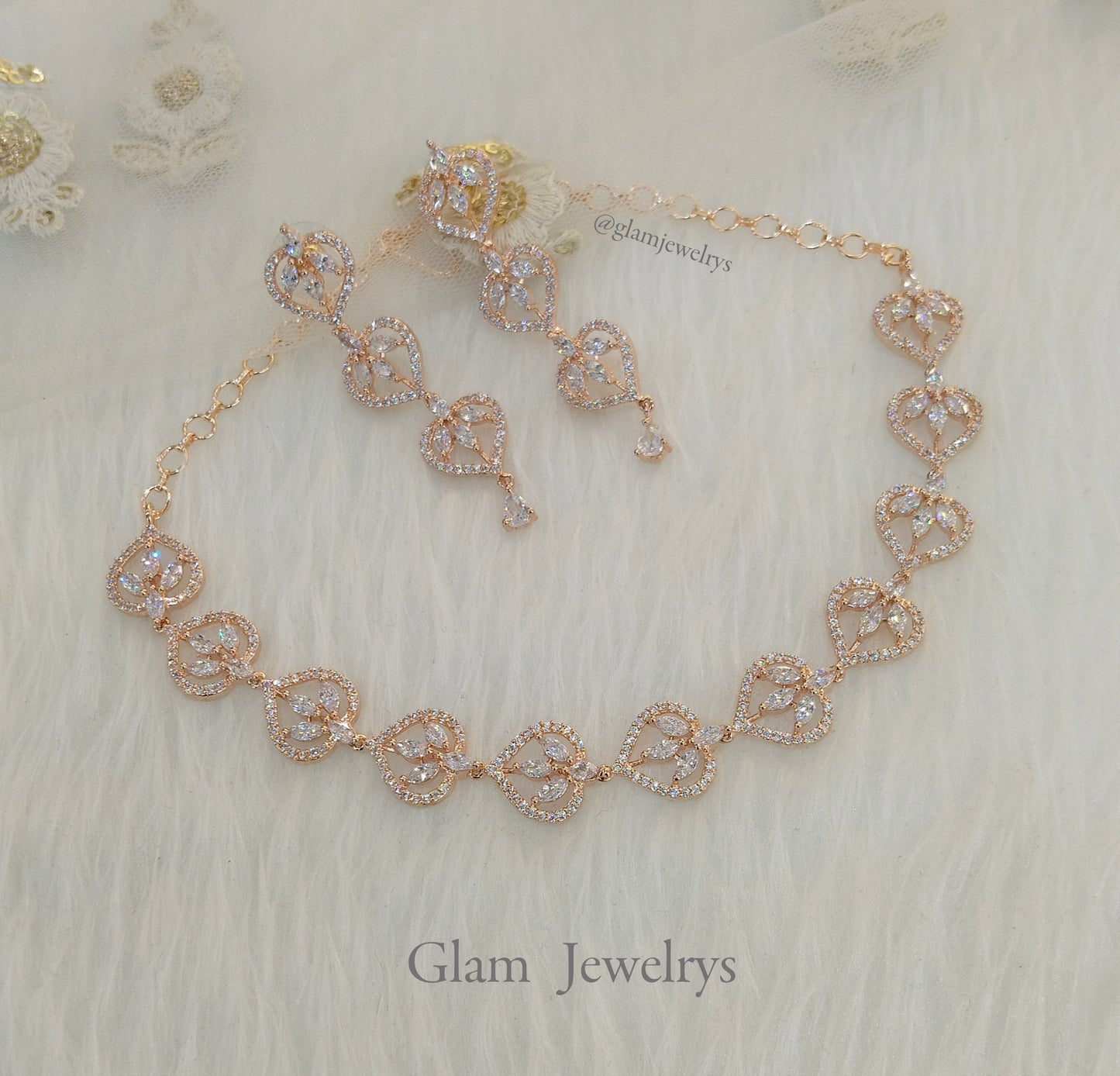 Cubic zirconia diamond necklace set, rose gold necklace set CZ namo necklace set