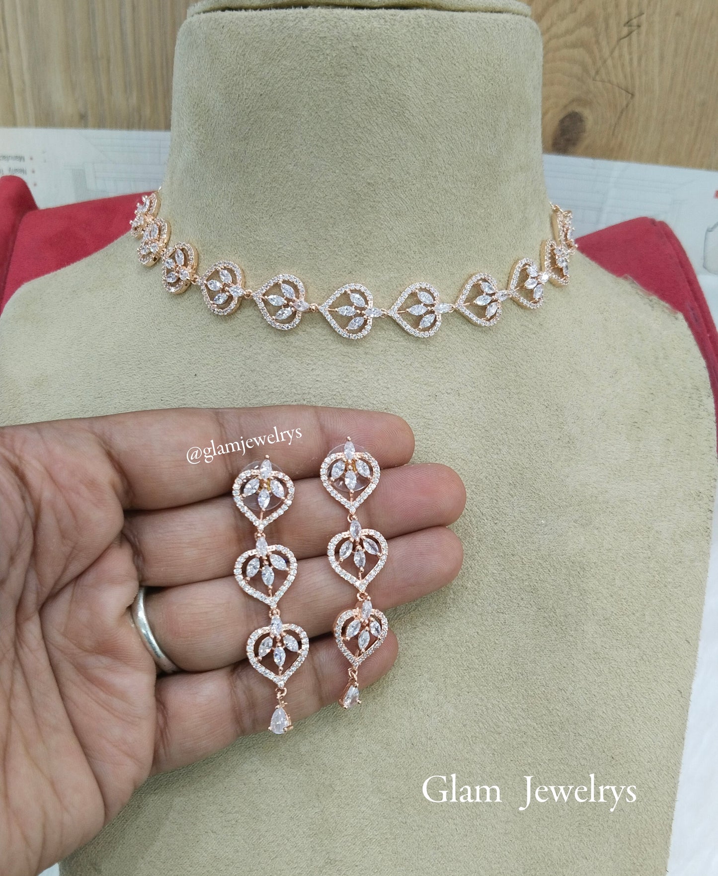 Cubic zirconia diamond necklace set, rose gold necklace set CZ namo necklace set