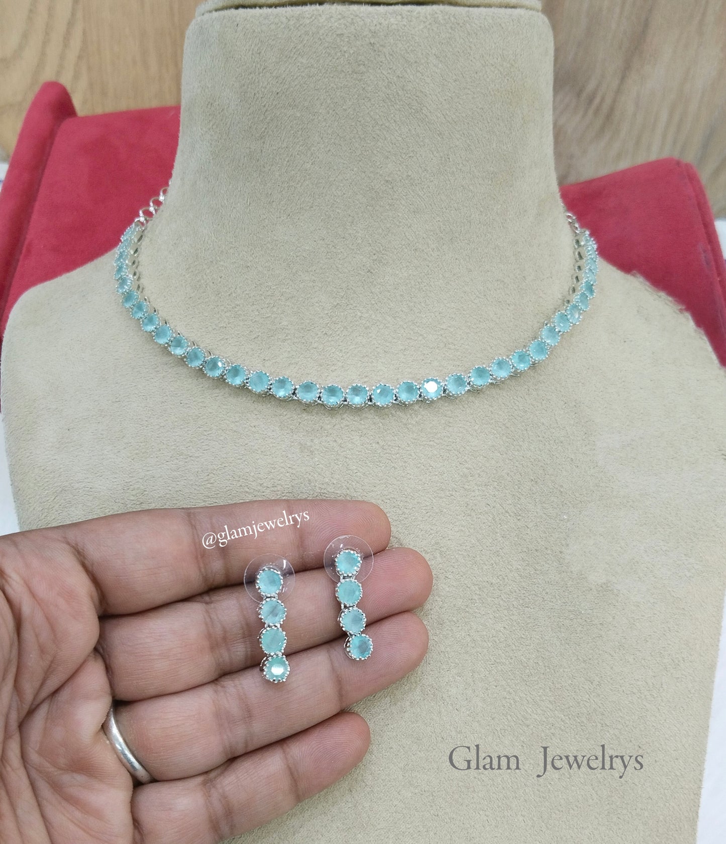 American diamond Necklace Jewellery set, silver seagreen necklace set CZ dans necklace set