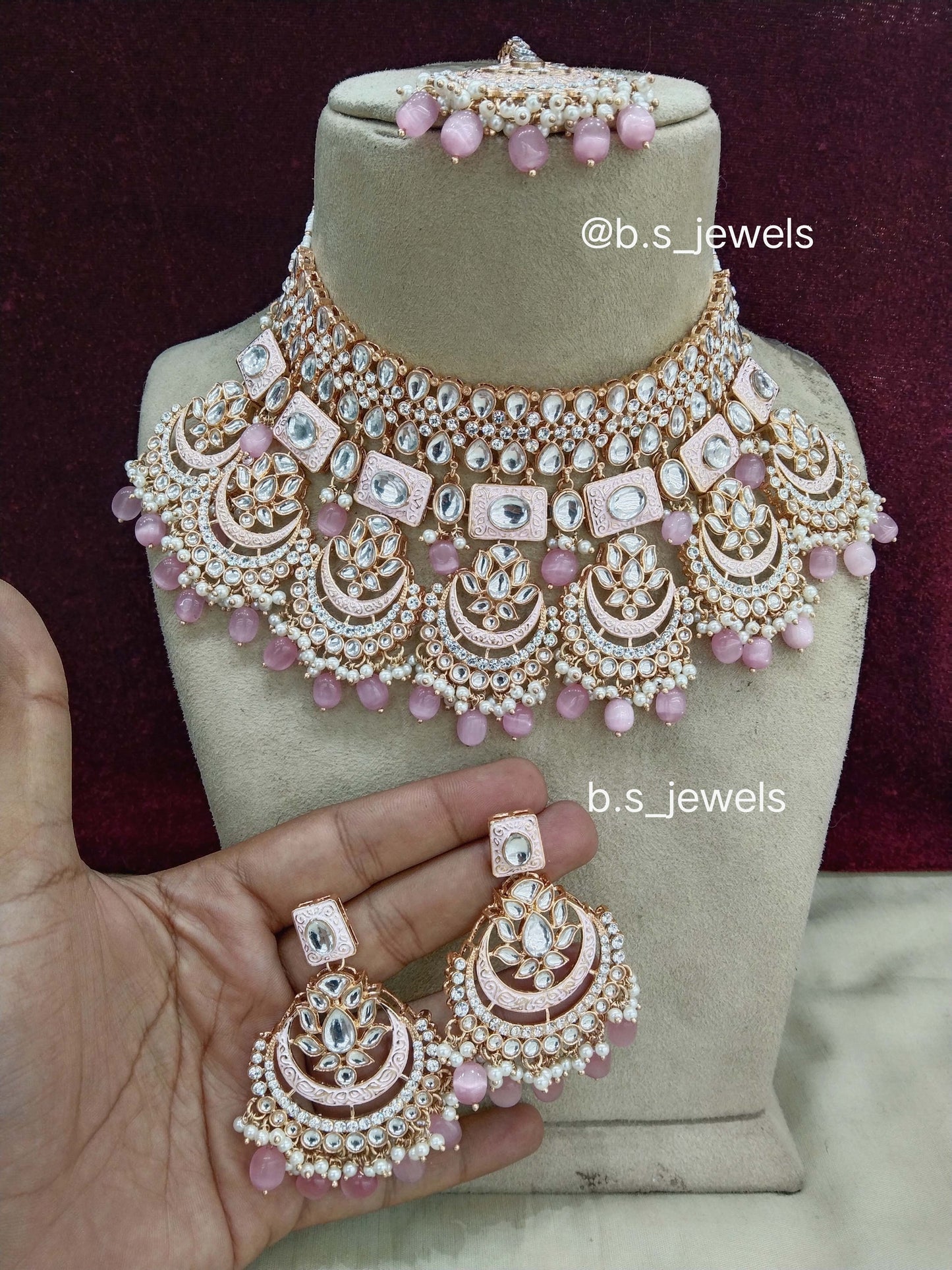 Indian Jewellery pink Kundan choker Set/ kundan choker hello Set