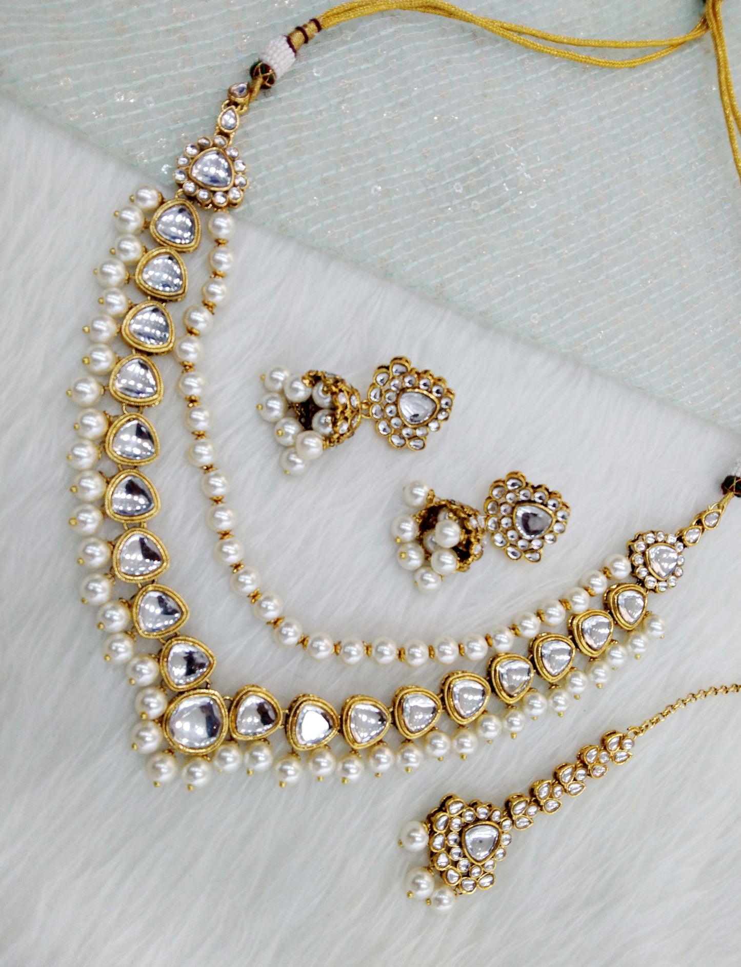 Ivory Indian Jewellery Gold White Kundan Set/ kundan honey Set