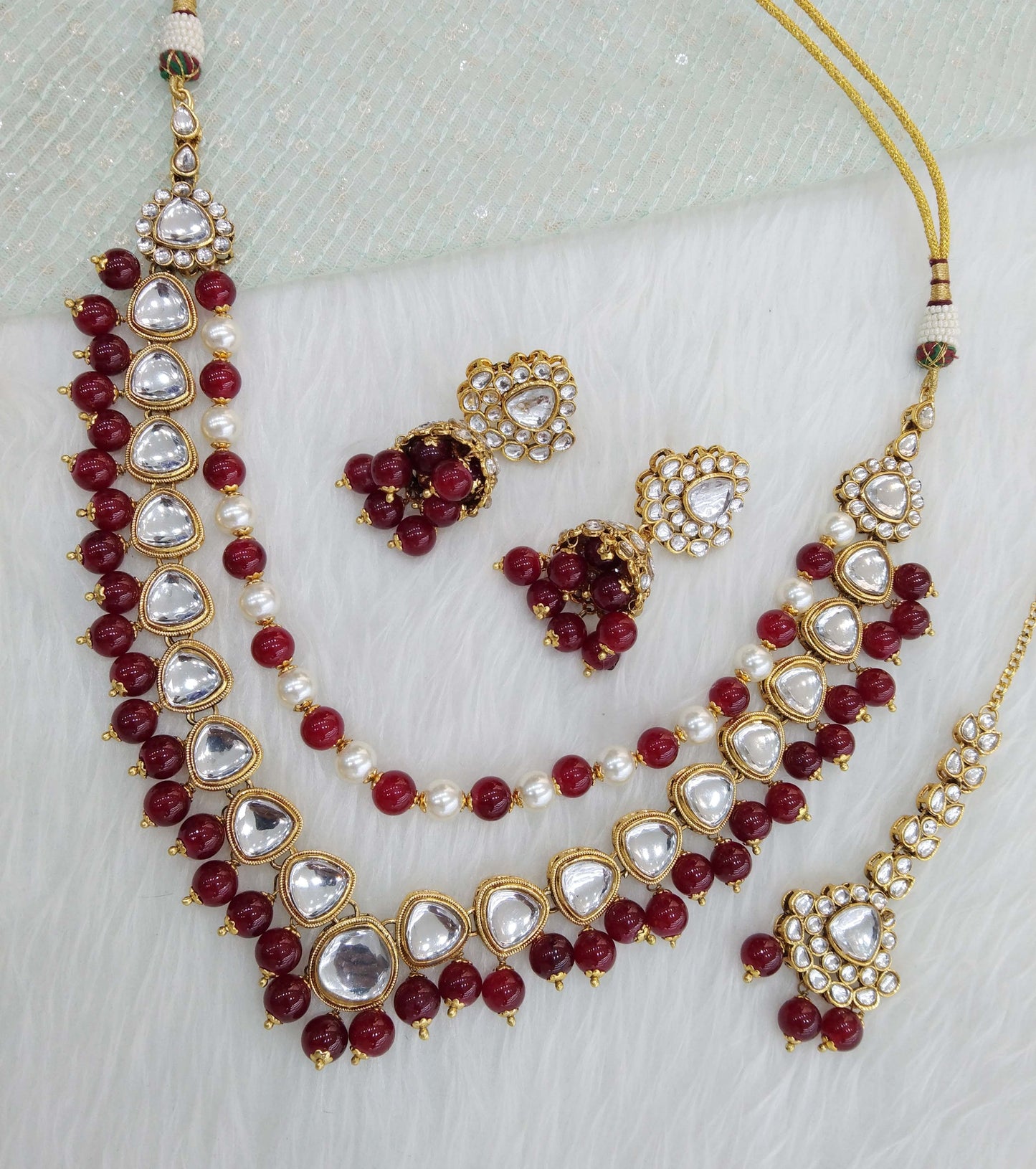 Indian jewellery gold maroon kundan Set/ kundan honey Set