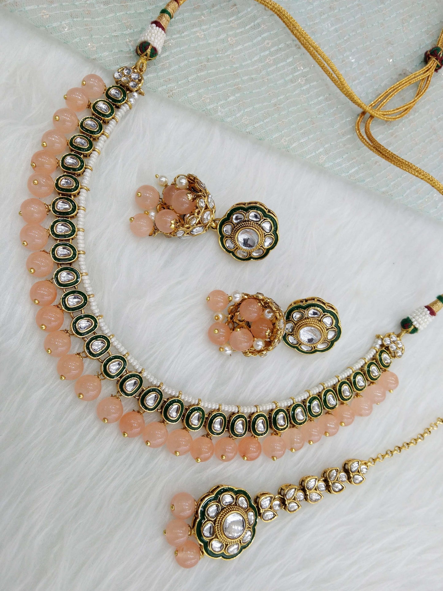 Indian jewellery gold peach kundan Set/ kundan holi Set