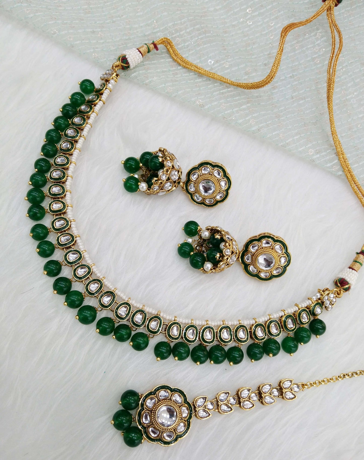 Indian jewellery gold green kundan necklace Set/ kundan holi Set