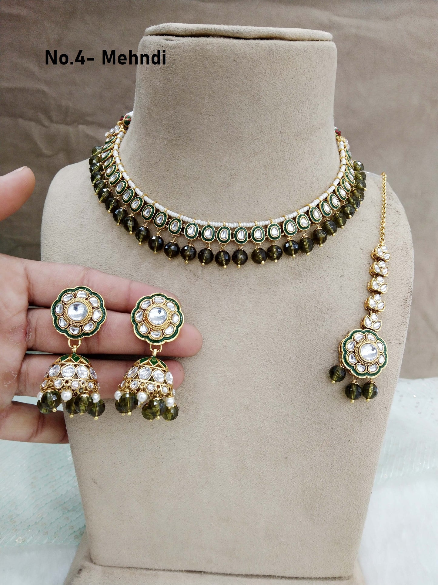 Indian jewellery gold mehndi kundan necklace Set/ kundan holi Set