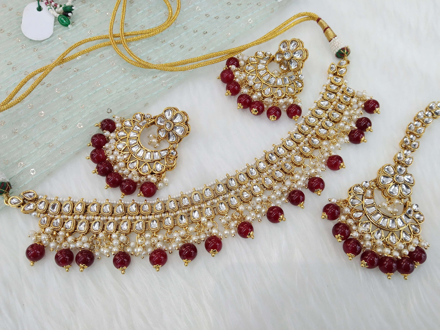 Indian jewellery Maroon kundan Choker Set Indian suketu Jewellery Necklace Set