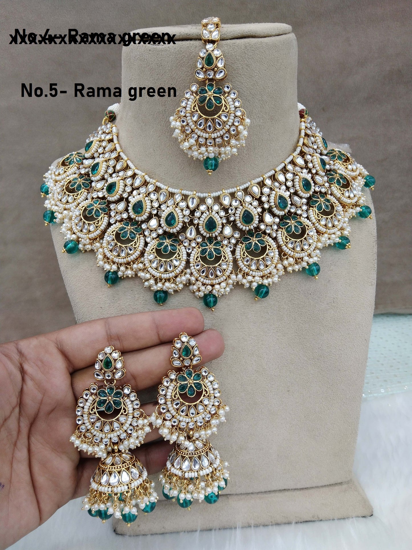 Indian Jewellery/ Gold Bridal Kundan necklace Set Indian gold rama green Harris Necklace