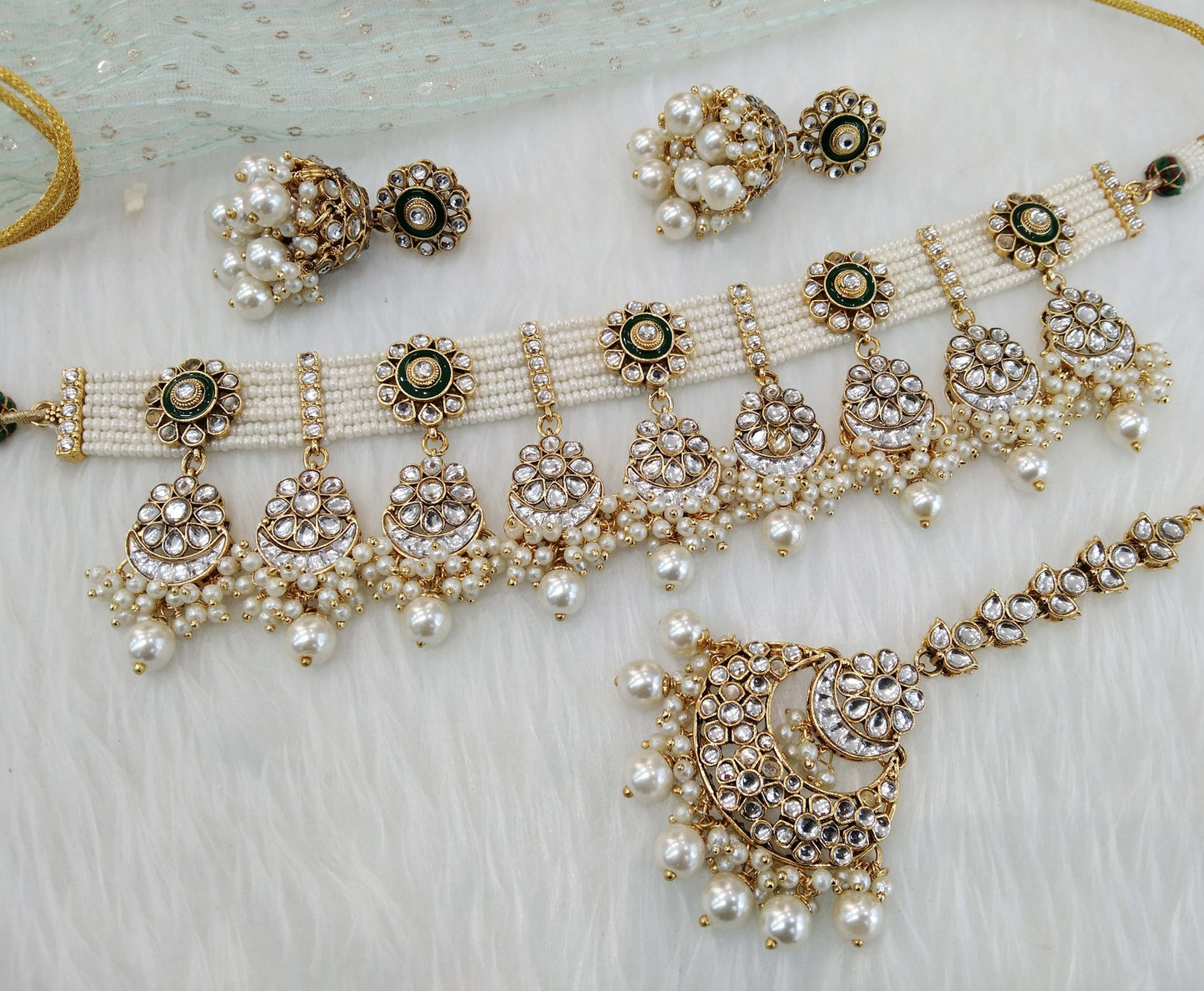 Ivory Indian Jewellery Gold White Kundan Choker Set/ Kundan Choker Kundan Hiska set