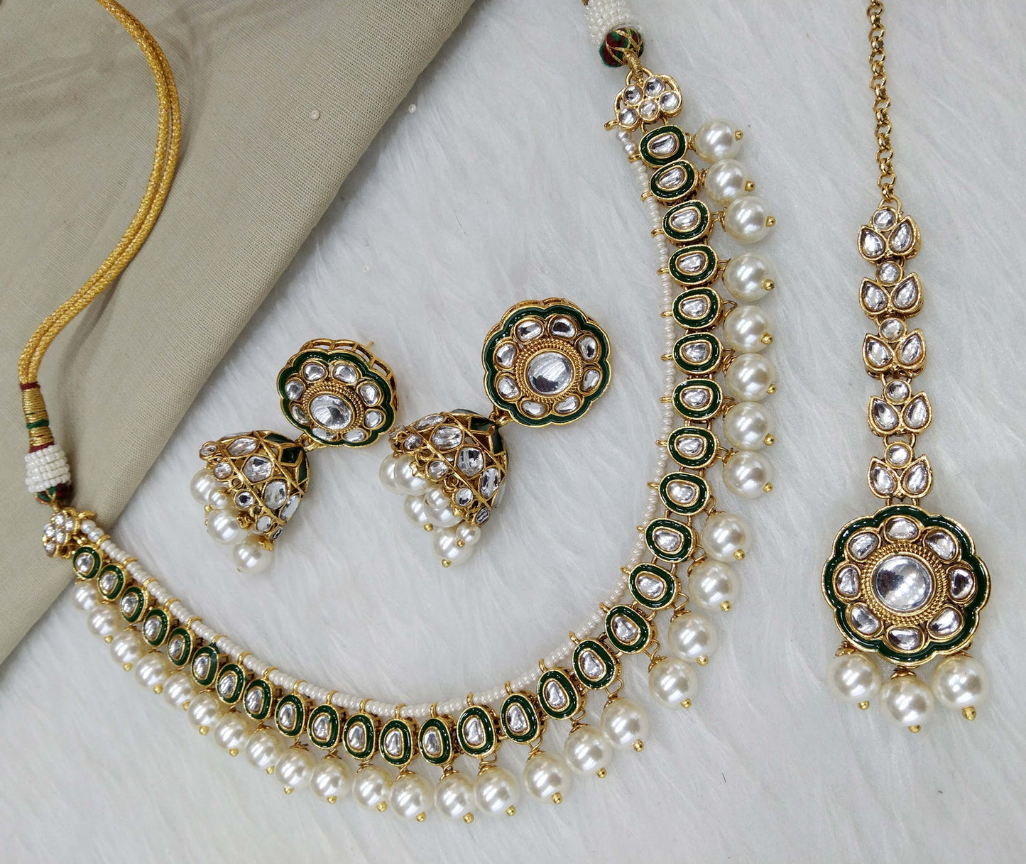 Ivory Indian Jewellery Gold White Kundan Necklace Set/ kundan holi Set