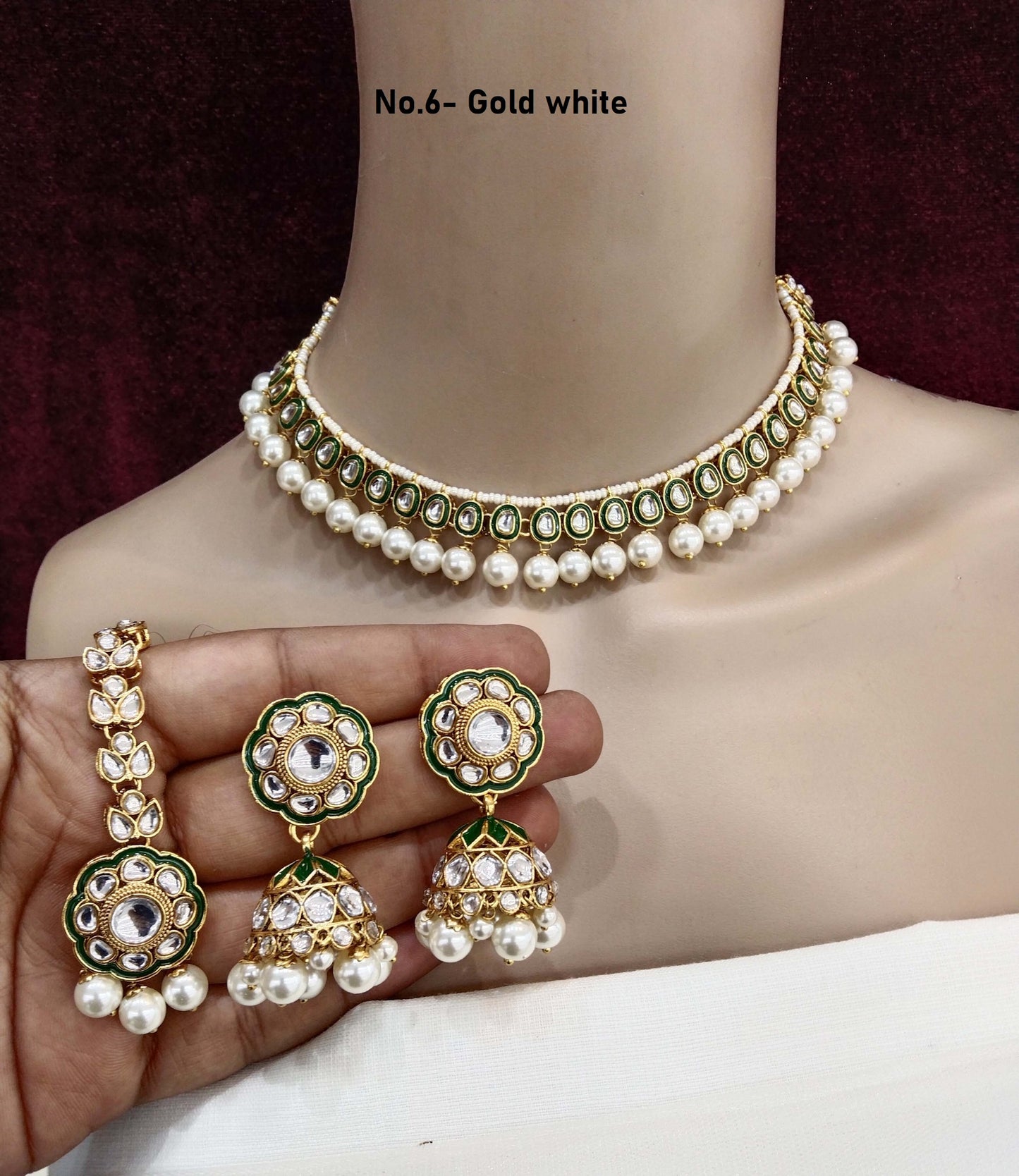 Ivory Indian Jewellery Gold White Kundan Necklace Set/ kundan holi Set