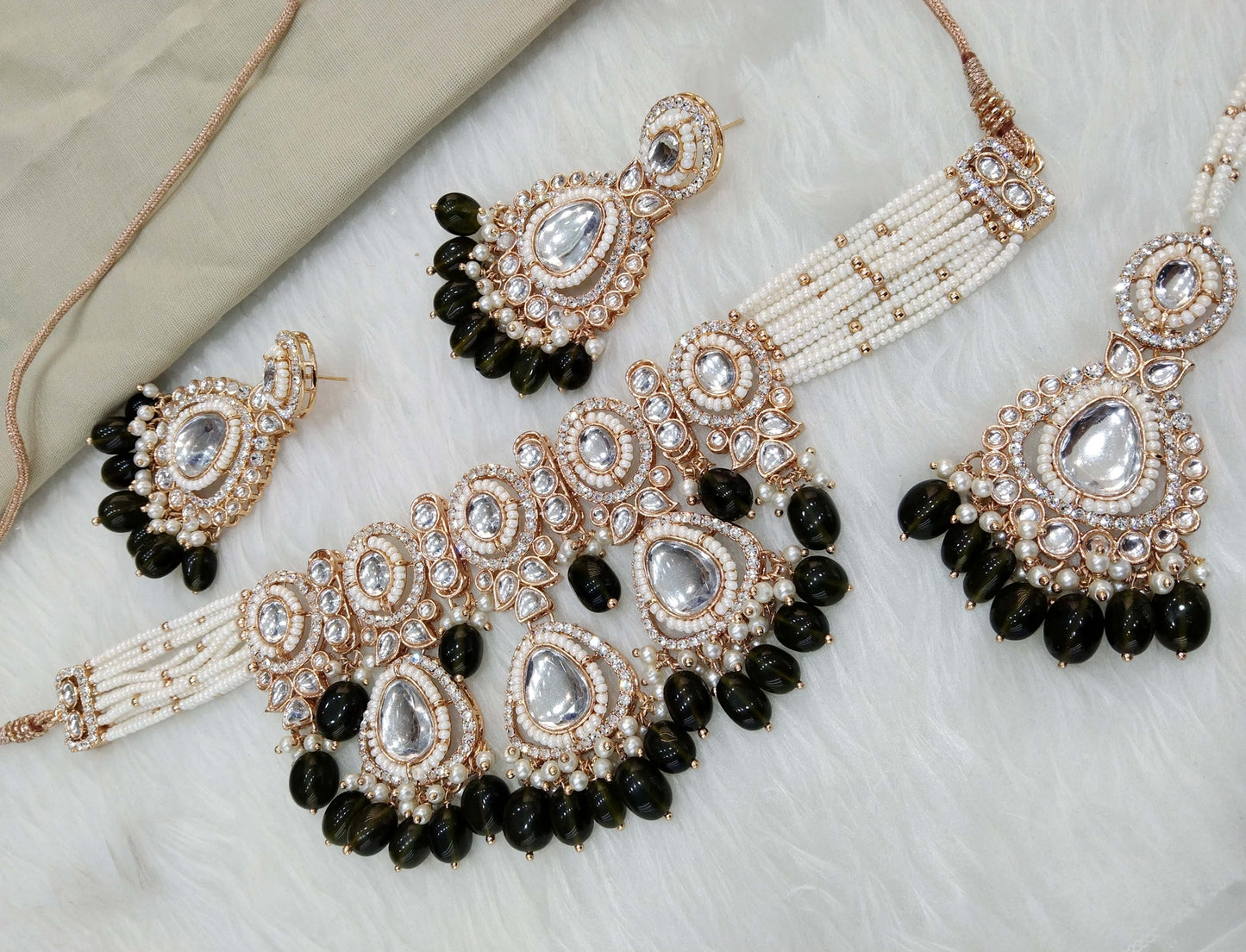 Rose gold choker kundan necklace Set/ rose mehndi Indian choker hudi Jewellry