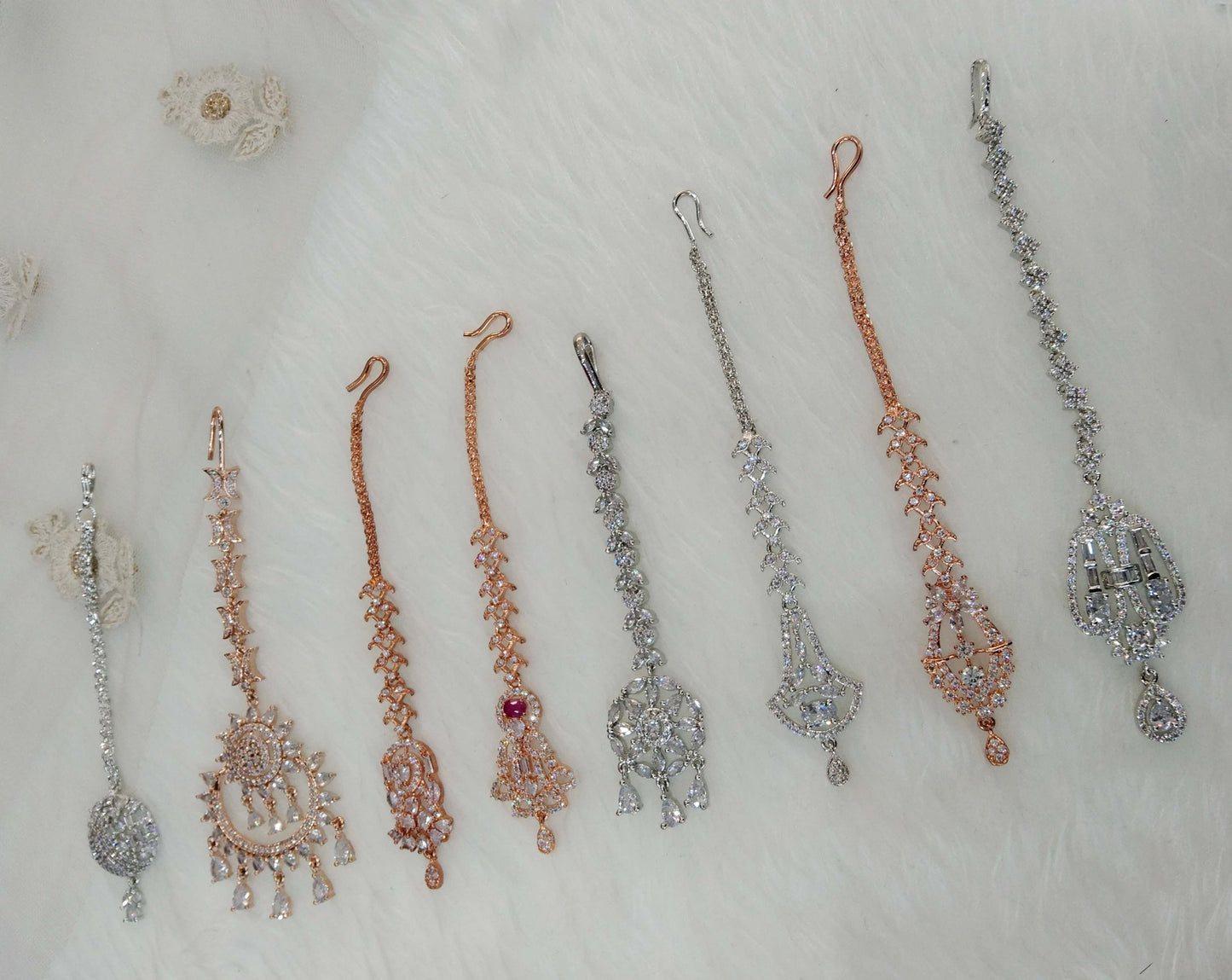 Diamond Tika Tikka Jewellery Indian Headpiece Jewellery/Silver, rose gold, CZ HeadPiece cow tikka tika Hair