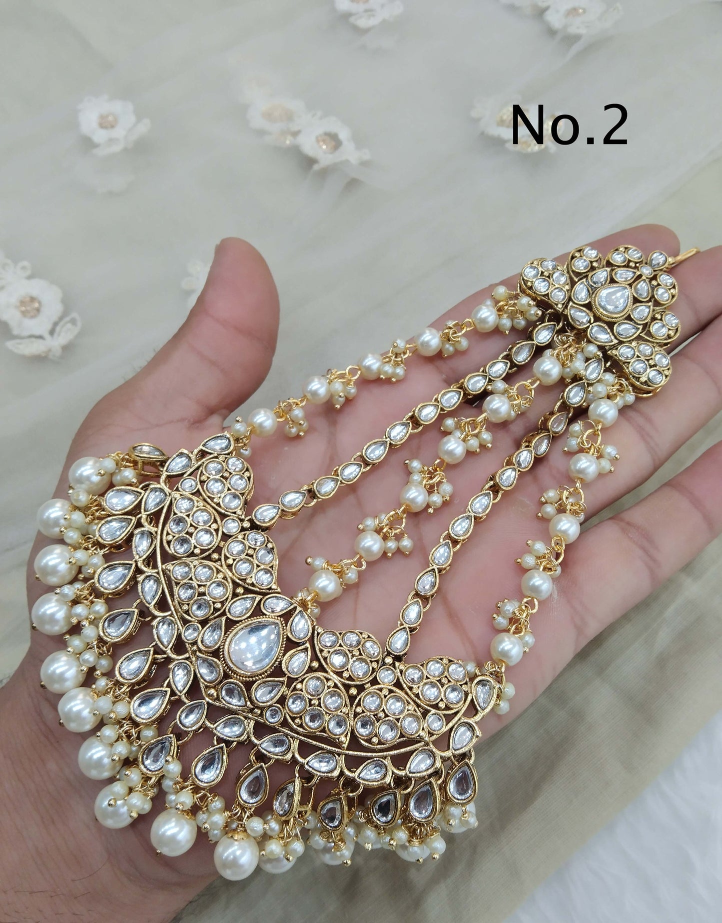 Gold finish Passa Jhumar Jhoomer Headpiece Bridal Passa/Hijab bika Headpiece