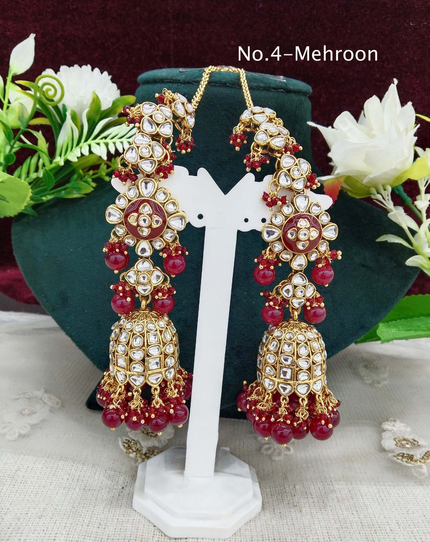 Indian kundan earrings jewellery/kundan jhumka earrings/ bollywood earrings header set