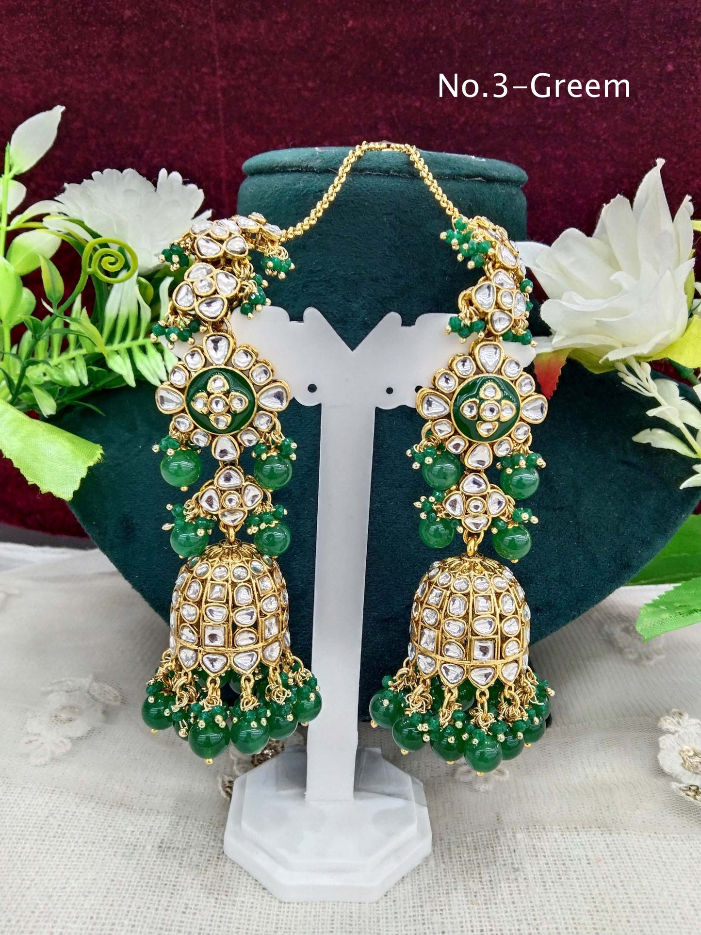 Indian kundan earrings jewellery/kundan jhumka earrings/ bollywood earrings header set