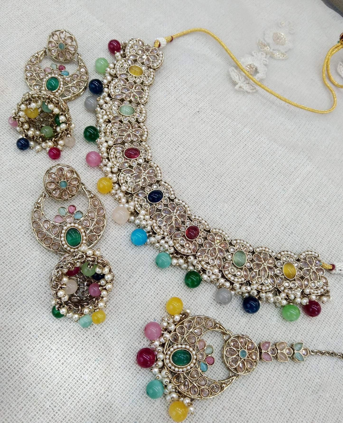 Indian Jewellery Necklace Set /Indian Antique gold multicolor necklace set/Bridesmaid keeps Jewellery/Indian jewellery Set