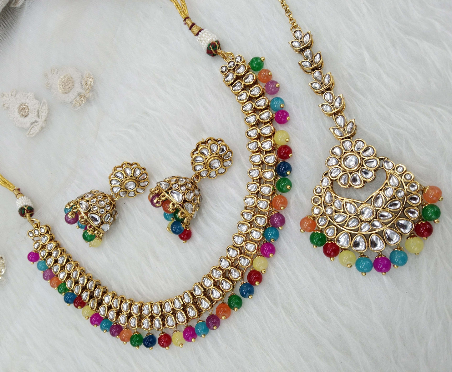 Kundan Necklace Jewellery Set/ Gold multicolor kundan Indian jewelry kundan boxes sets