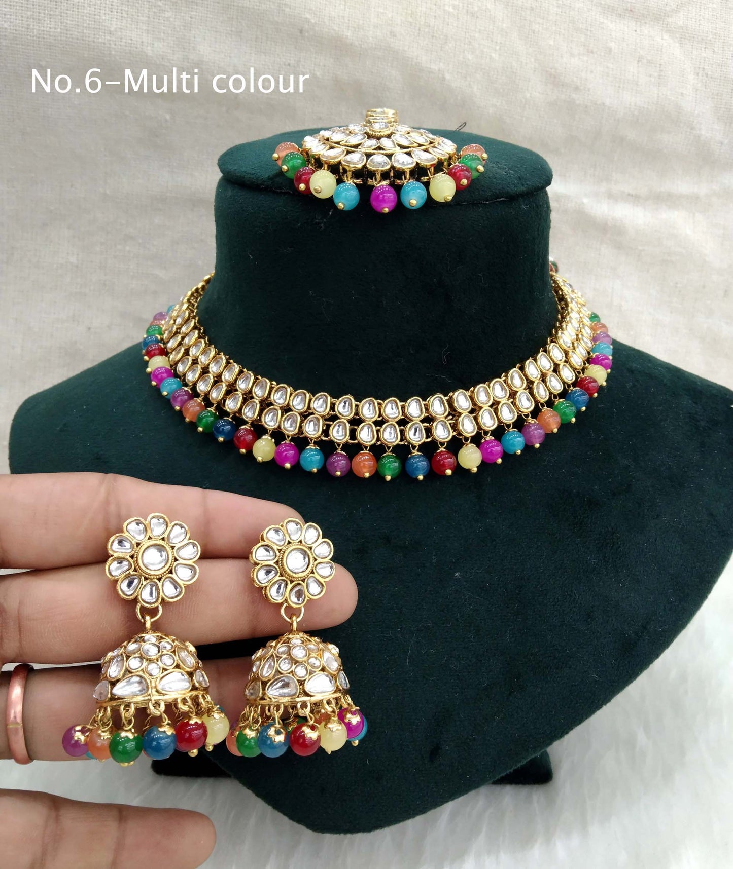 Kundan Necklace Jewellery Set/ Gold multicolor kundan Indian jewelry kundan boxes sets