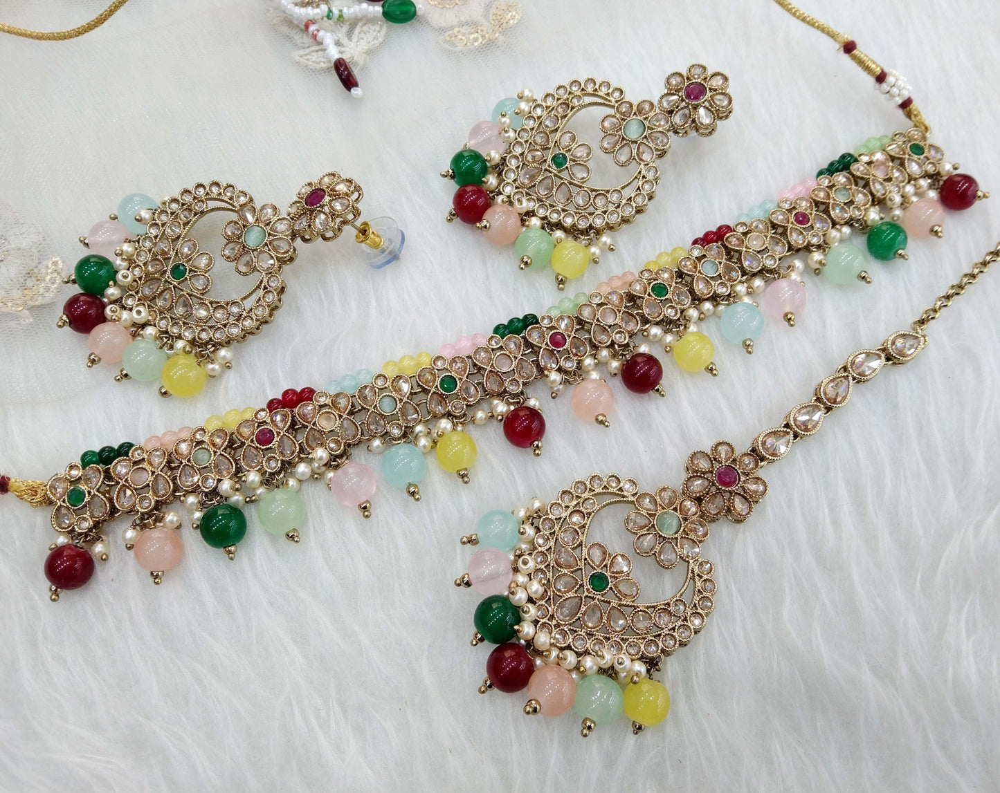 Antique Gold Choker Set/ dark gold multicolor choker Indian host Jewellery