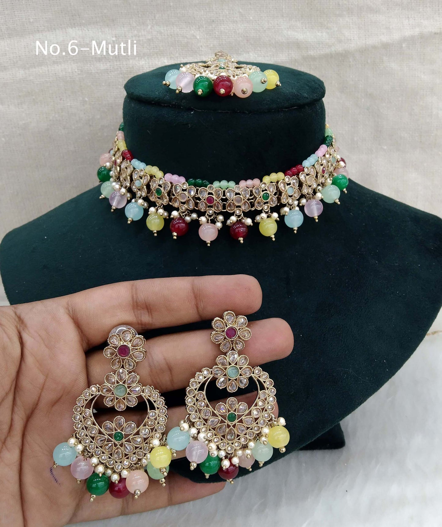 Antique Gold Choker Set/ dark gold multicolor choker Indian host Jewellery