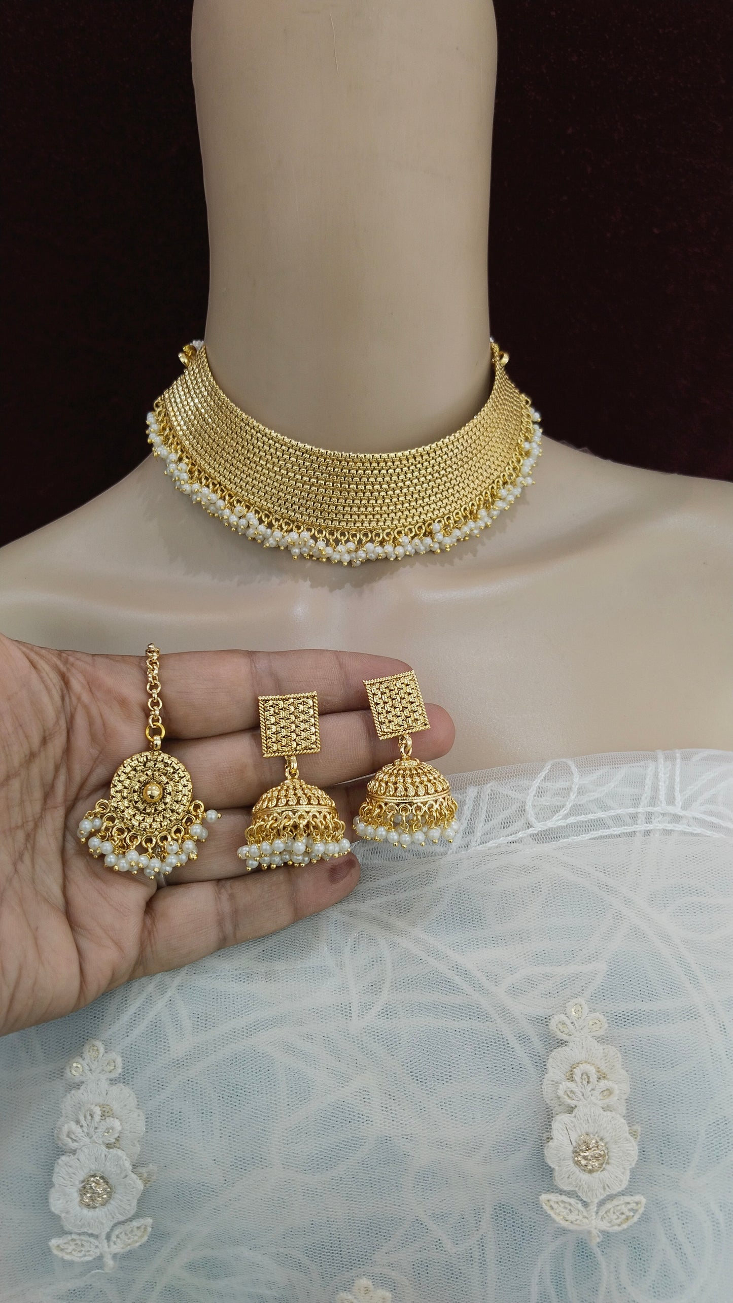 Choker Set Polki indian Jewellery choker Set/ Bollywood Style Gold Finish South Indian beams bridal Jewellery