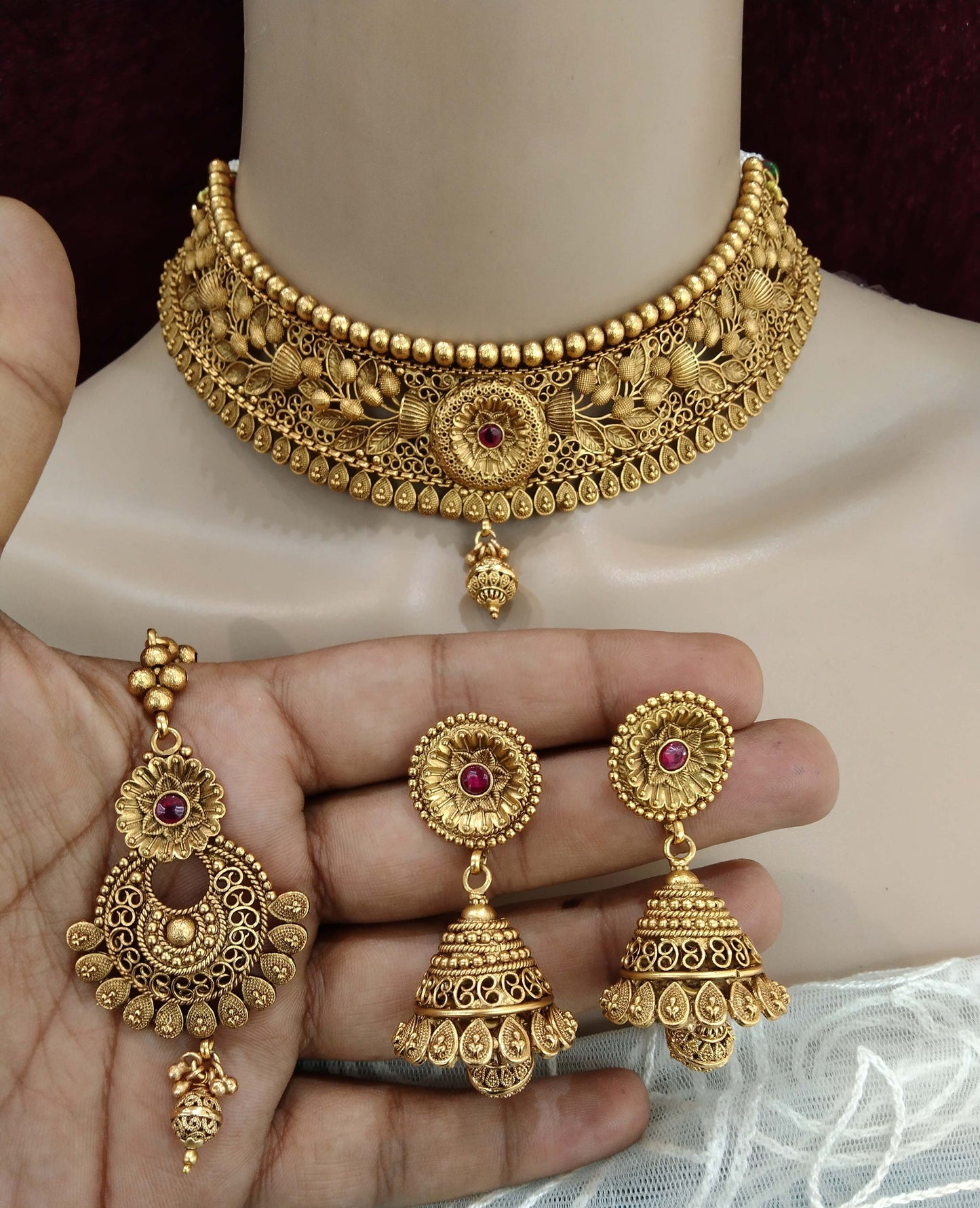 Choker Set Polki indian Jewellery choker Set/ Bollywood Style Gold Finish South Indian right bridal Jewellery