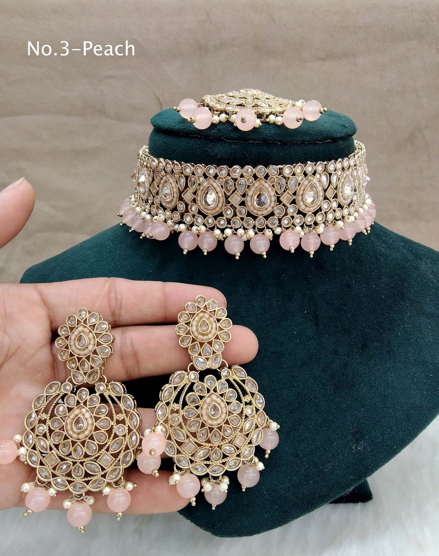 Antique Gold Choker Jewellery Set/ dark gold peach choker Indian holly Jewellery Online