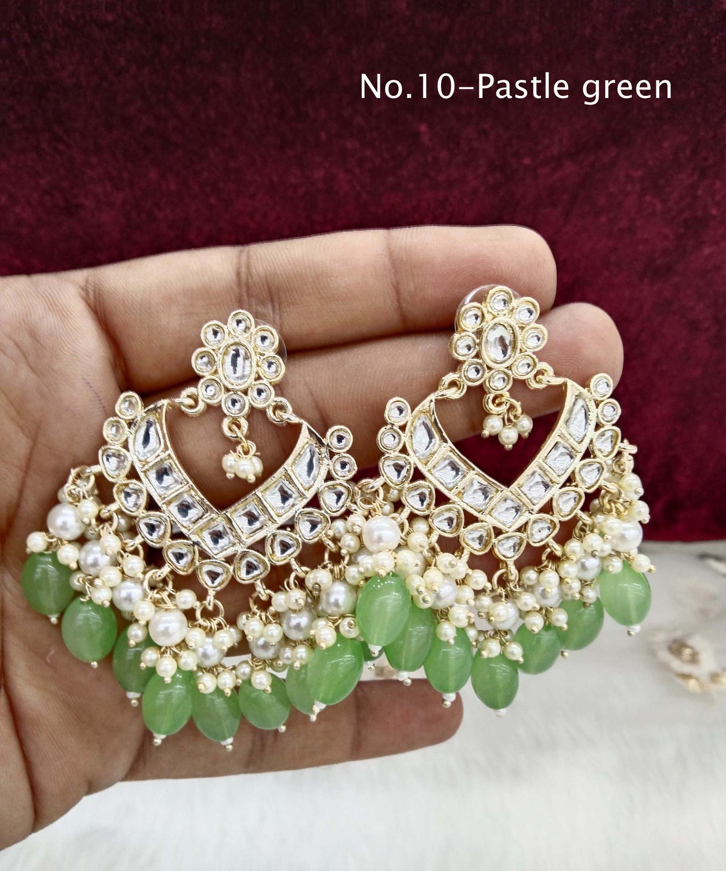Indian Kundan Earrings Jewellery/ Gold multicolor, Pastel green, pink, Mehndi, dark blue, Purple, Peach lavender learn Earrings Set