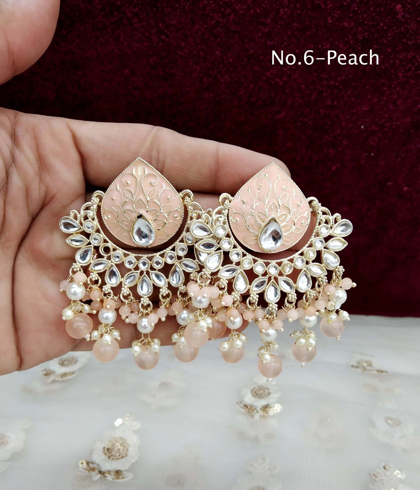 Indian Kundan chand balli Earrings Jewellery/ Gold peach, mehndi, lavender, green, mehroon, gold white,pink, sky blue Earrings log Set