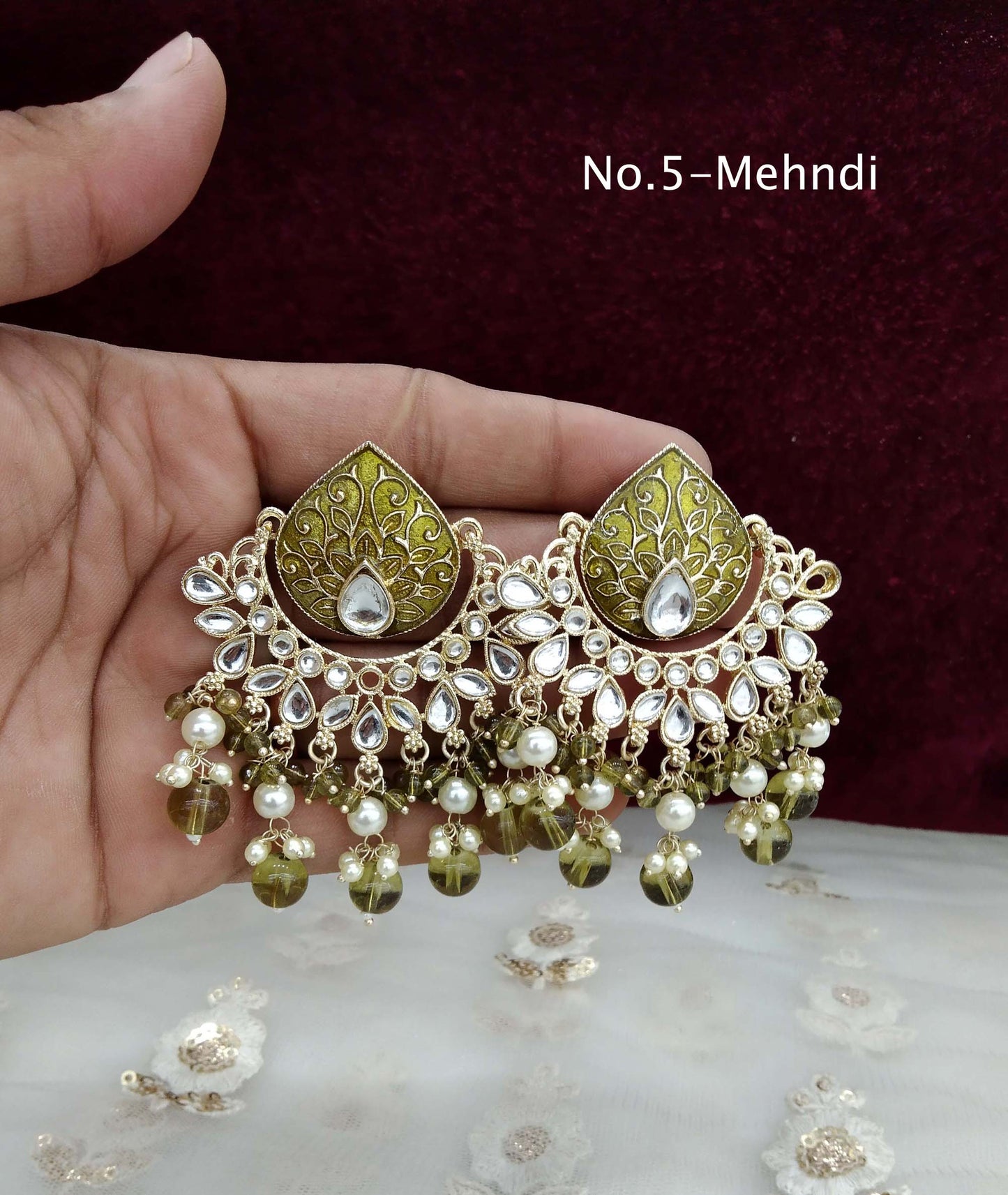 Indian Kundan chand balli Earrings Jewellery/ Gold peach, mehndi, lavender, green, mehroon, gold white,pink, sky blue Earrings log Set